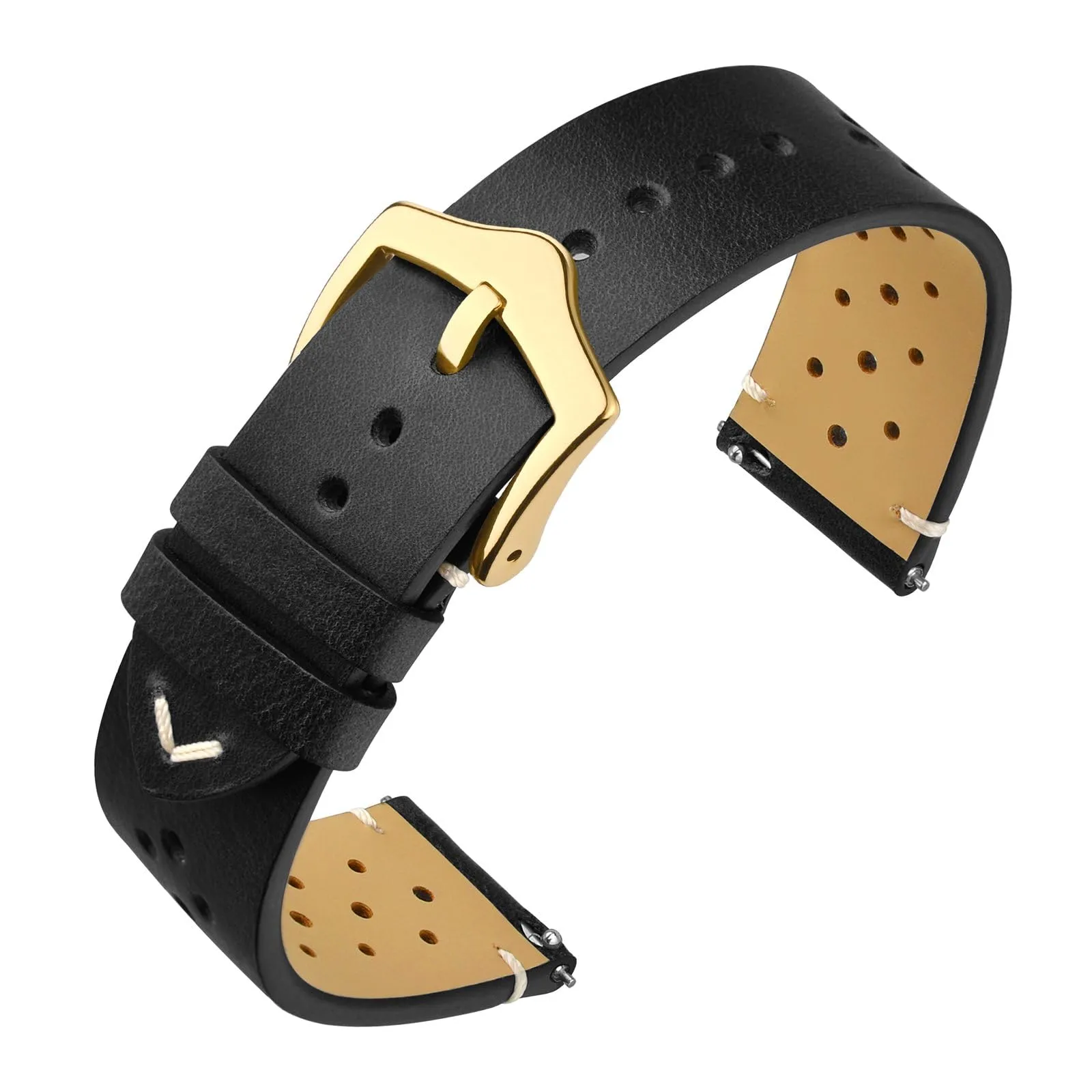 ANNEFIT Cinturini per Orologi in pelle Vintage con Fibbia Oro, Cinturino 19mm a Sgancio Rapido per Uomo e Donna (Nero) - immagine 1