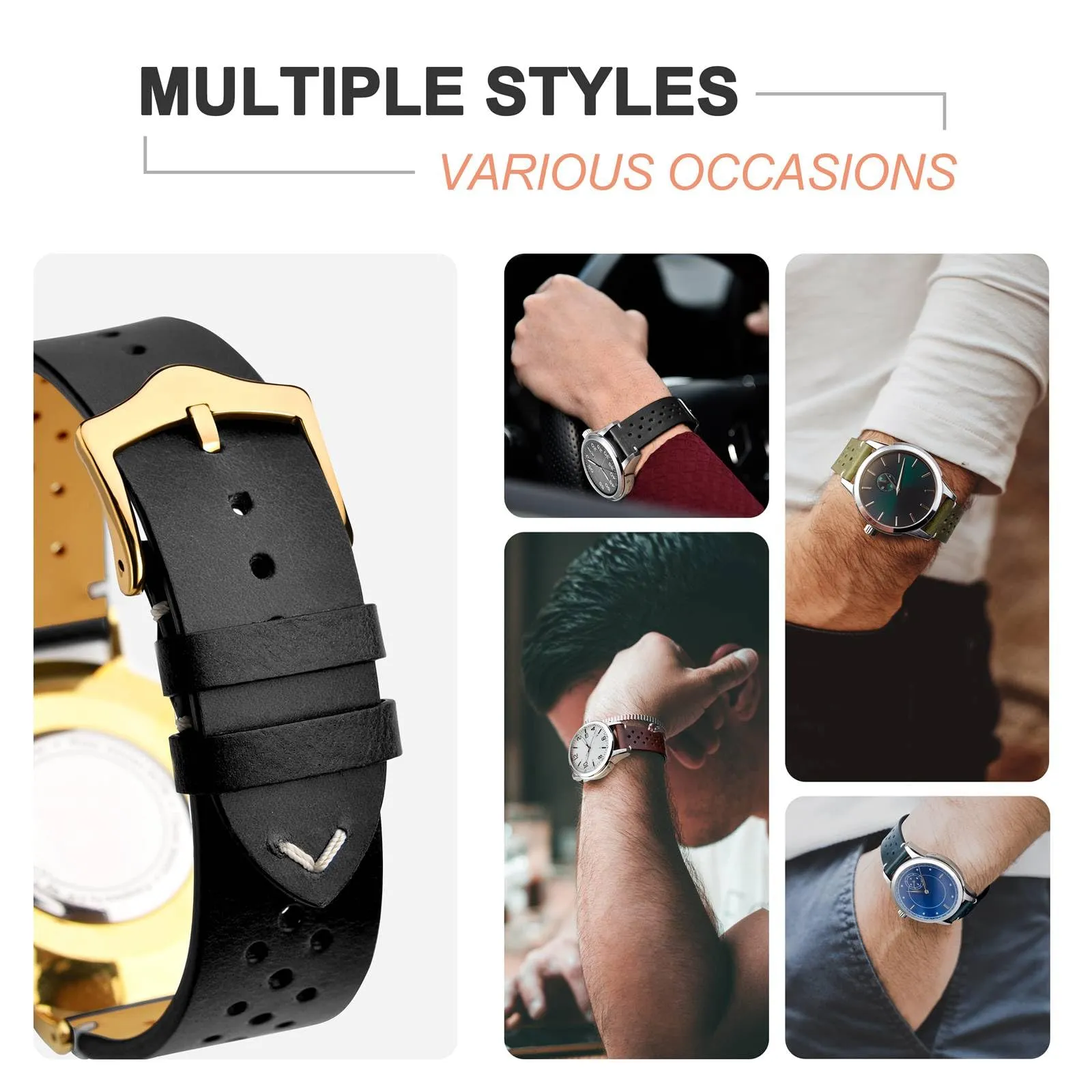 ANNEFIT Cinturini per Orologi in pelle Vintage con Fibbia Oro, Cinturino 19mm a Sgancio Rapido per Uomo e Donna (Nero) - immagine 7