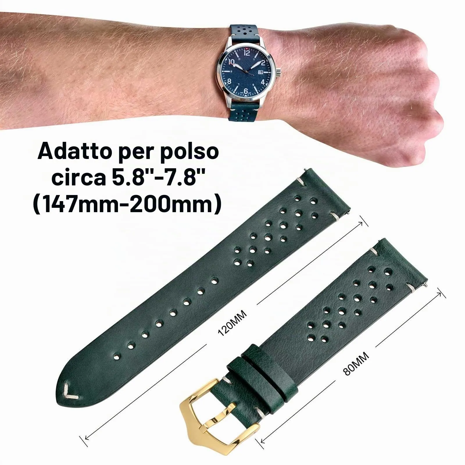 ANNEFIT Cinturini per Orologi in pelle Vintage con Fibbia Oro, Cinturino 20mm a Sgancio Rapido per Uomo e Donna (Pino Profondo) - immagine 3