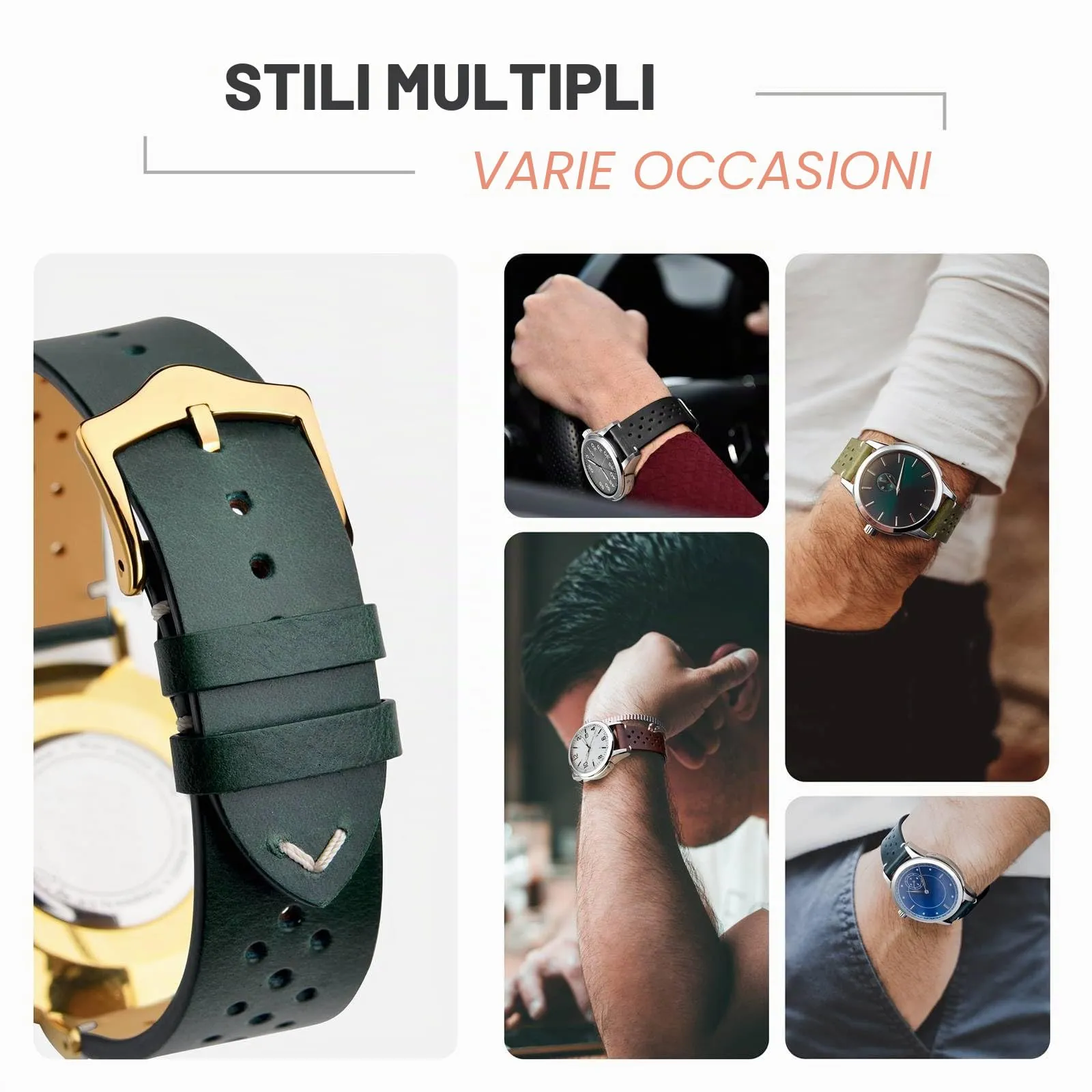 ANNEFIT Cinturini per Orologi in pelle Vintage con Fibbia Oro, Cinturino 20mm a Sgancio Rapido per Uomo e Donna (Pino Profondo) - immagine 7