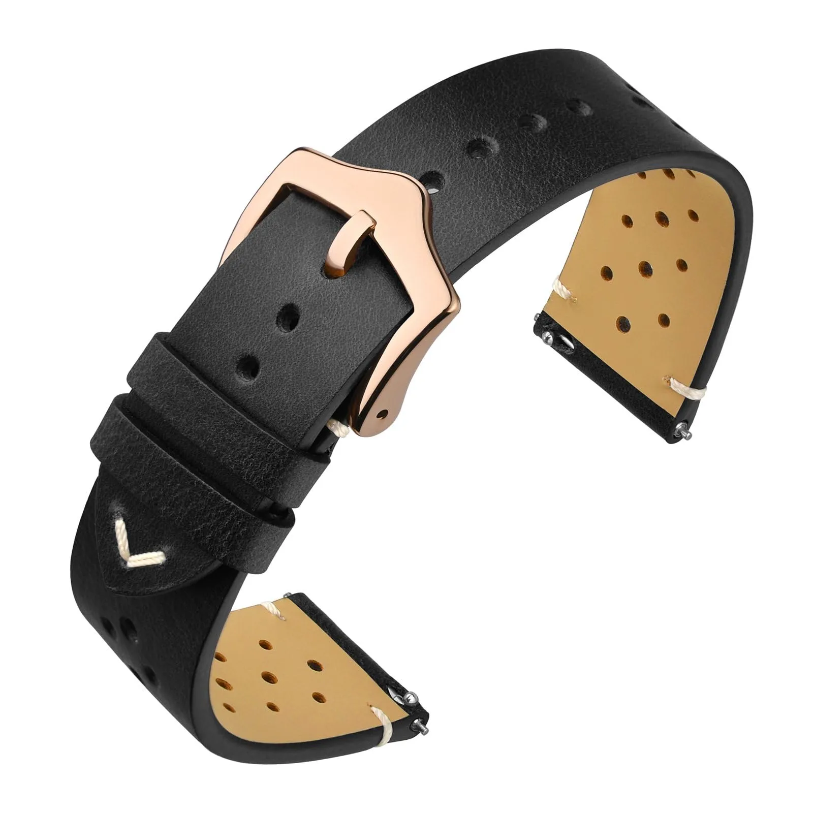 ANNEFIT Cinturini per Orologi in pelle Vintage con Fibbia Oro Rosa, Cinturino 20mm a Sgancio Rapido per Uomo e Donna (Nero) - immagine 1