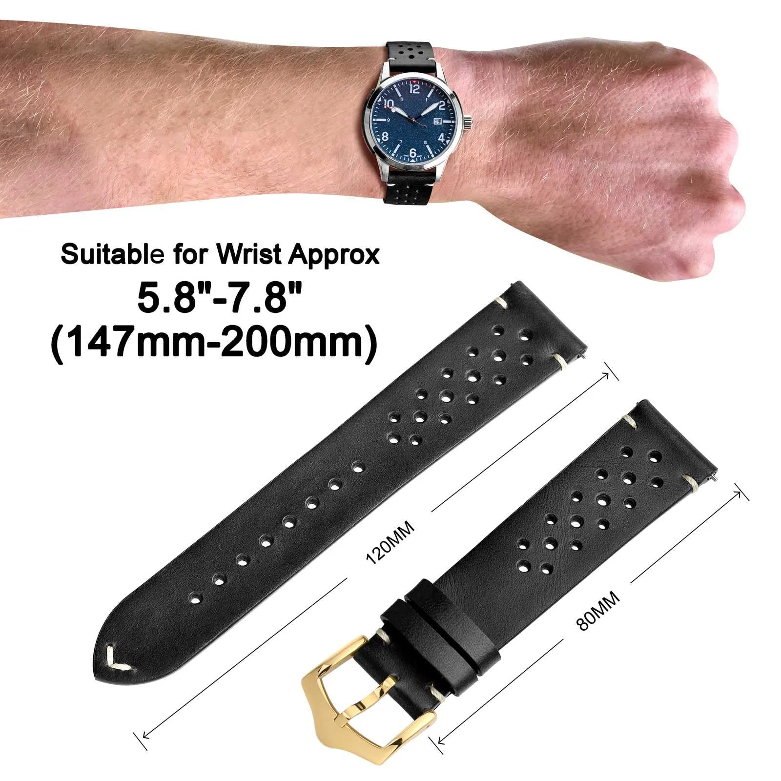 ANNEFIT Cinturini per Orologi in pelle Vintage con Fibbia Oro, Cinturino 20mm a Sgancio Rapido per Uomo e Donna (Nero) - immagine 3