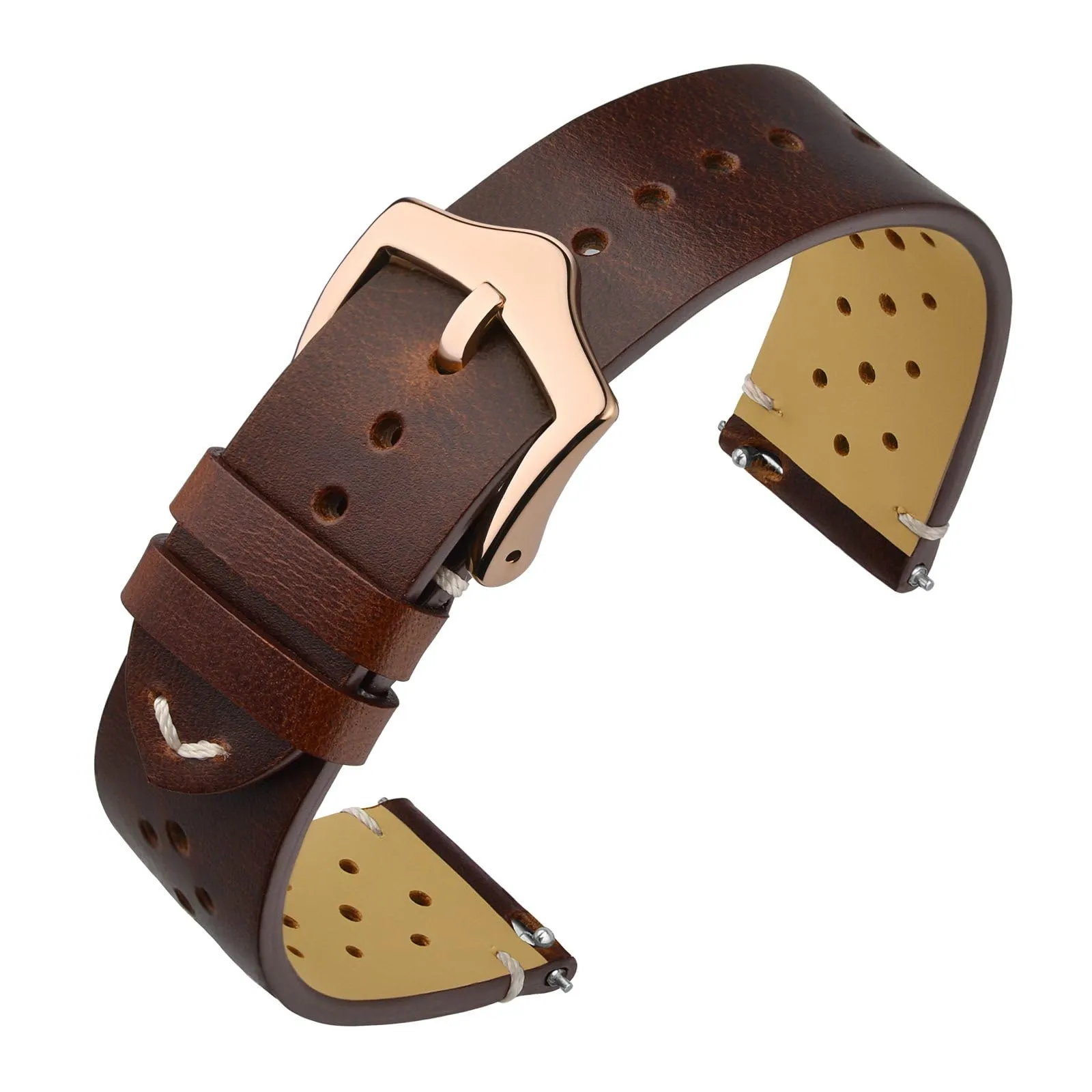 ANNEFIT Cinturini per Orologi in pelle Vintage con Fibbia Oro Rosa, Cinturino 22mm a Sgancio Rapido per Uomo e Donna (Marrone) - immagine 1