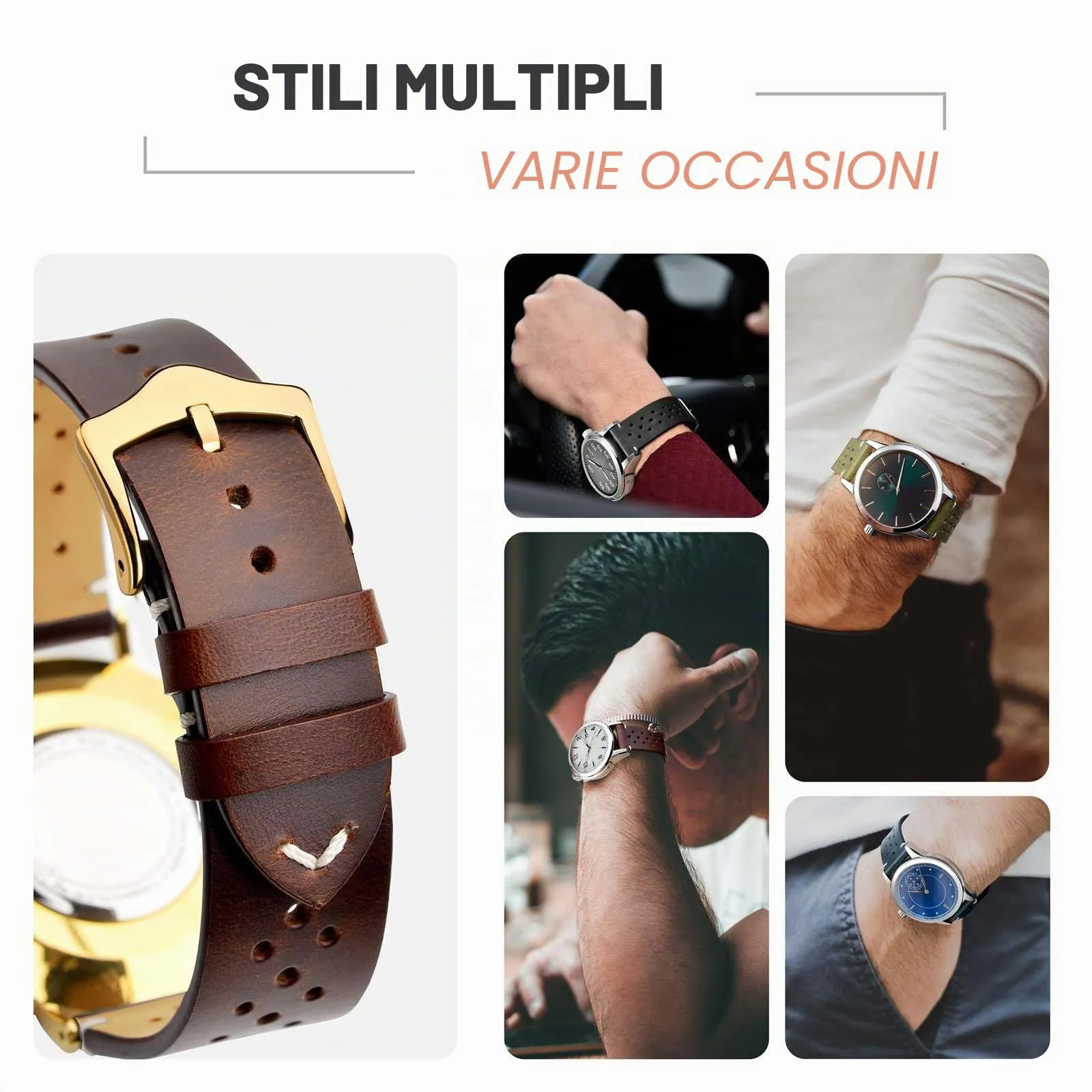 ANNEFIT Cinturini per Orologi in pelle Vintage con Fibbia Oro, Cinturino 20mm a Sgancio Rapido per Uomo e Donna (Marrone) - immagine 7