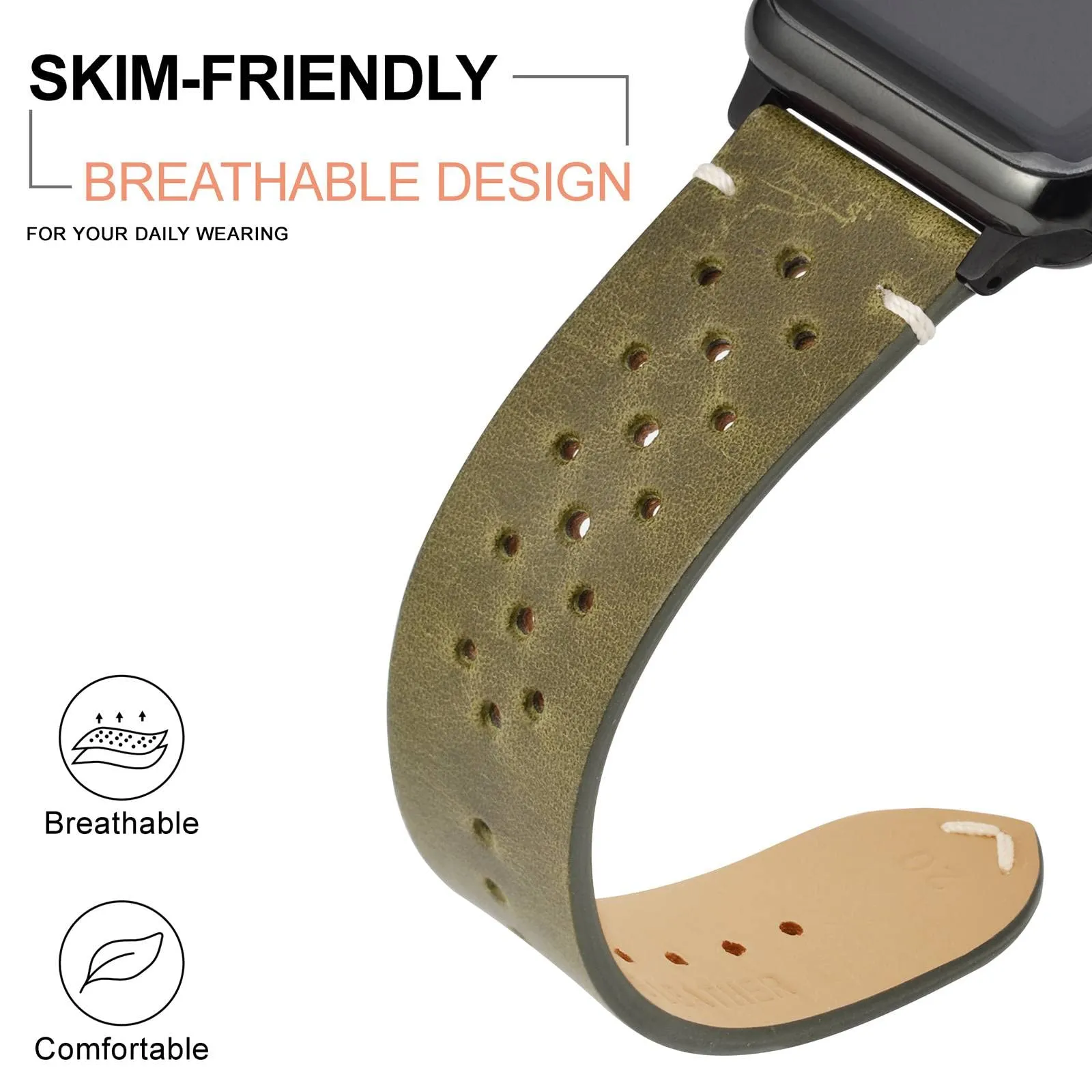 ANNEFIT Cinturini per Orologi in pelle Vintage con Fibbia Oro, Cinturino 22mm a Sgancio Rapido per Uomo e Donna (Verde) - immagine 4