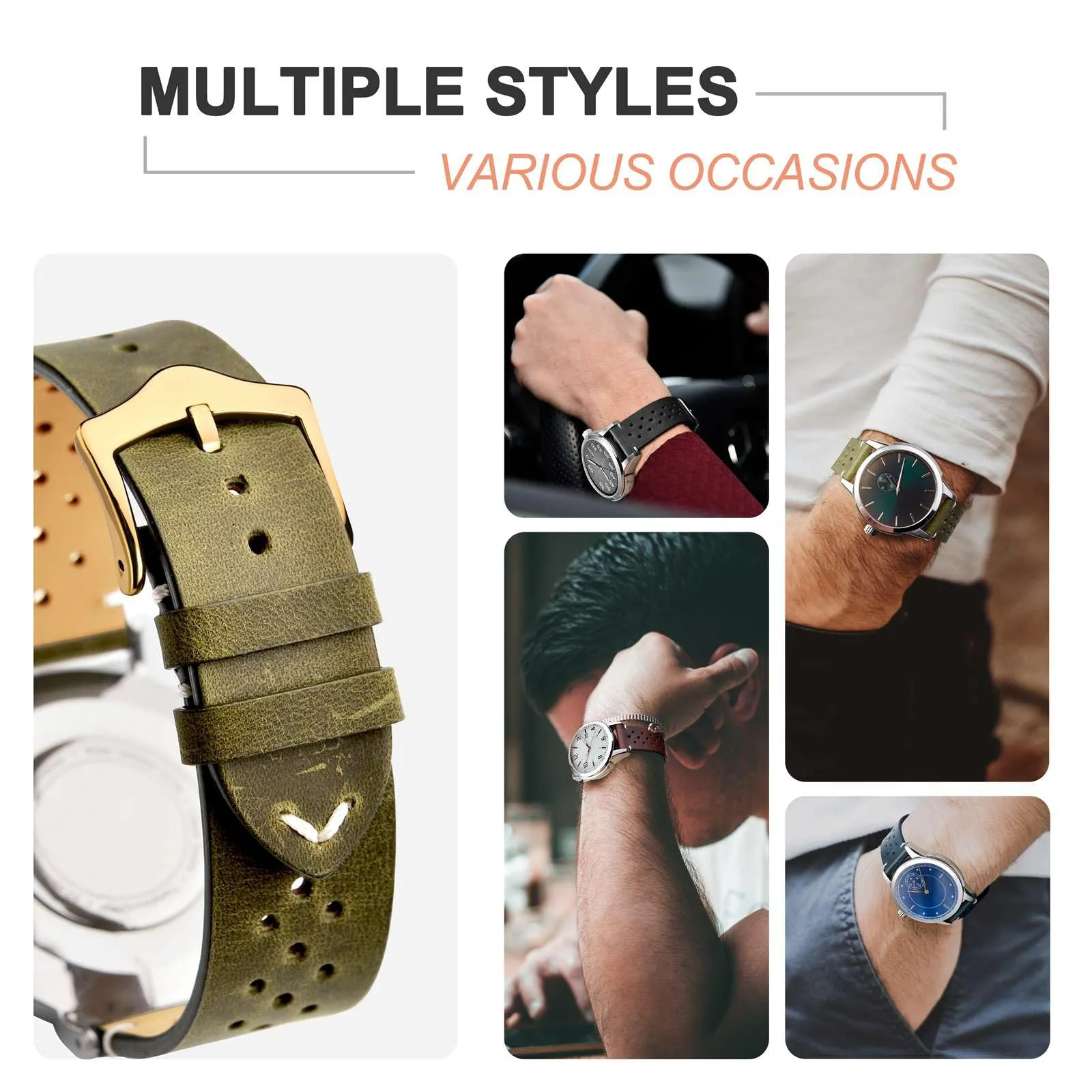 ANNEFIT Cinturini per Orologi in pelle Vintage con Fibbia Oro, Cinturino 22mm a Sgancio Rapido per Uomo e Donna (Verde) - immagine 7