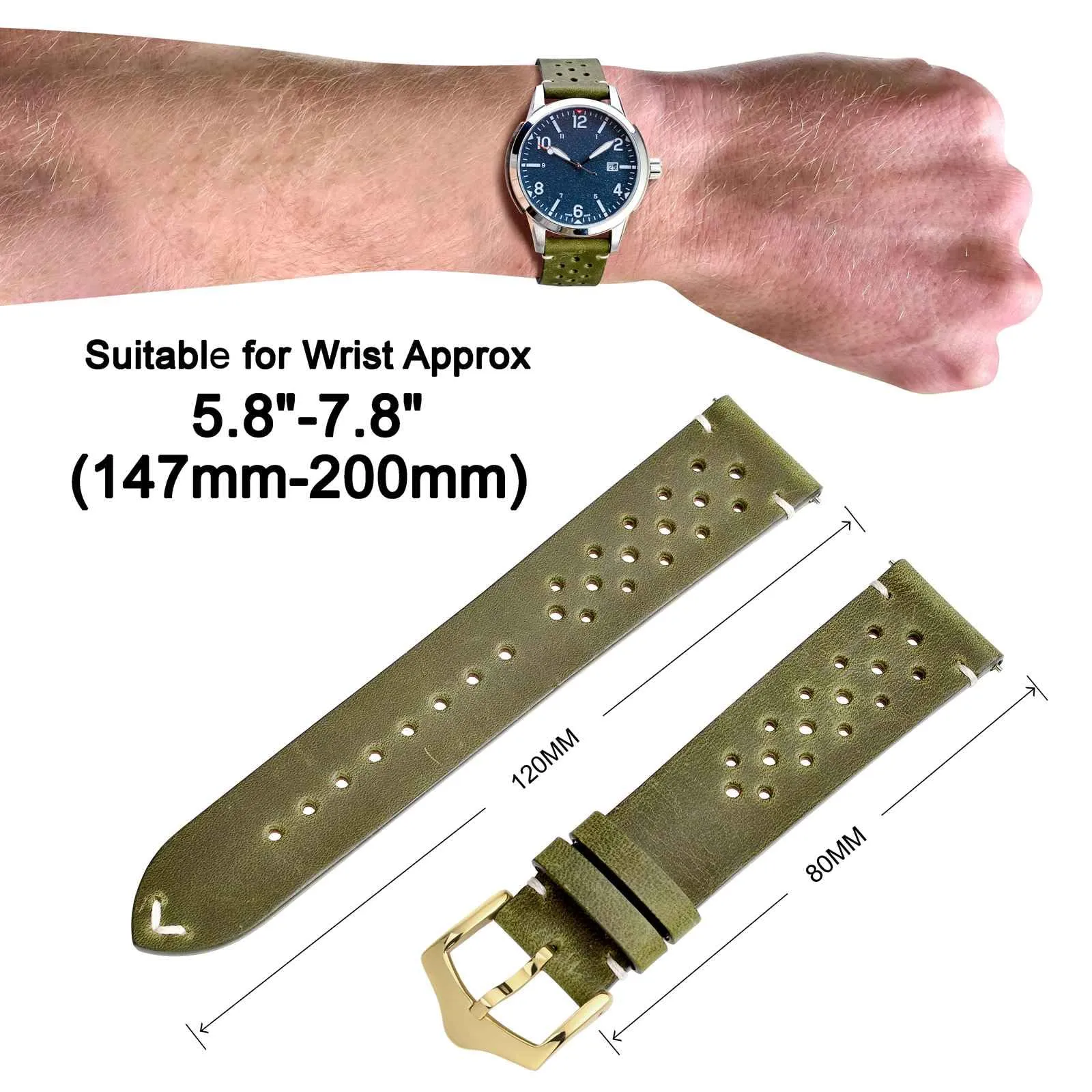 ANNEFIT Cinturini per Orologi in pelle Vintage con Fibbia Oro, Cinturino 20mm a Sgancio Rapido per Uomo e Donna (Verde) - immagine 3