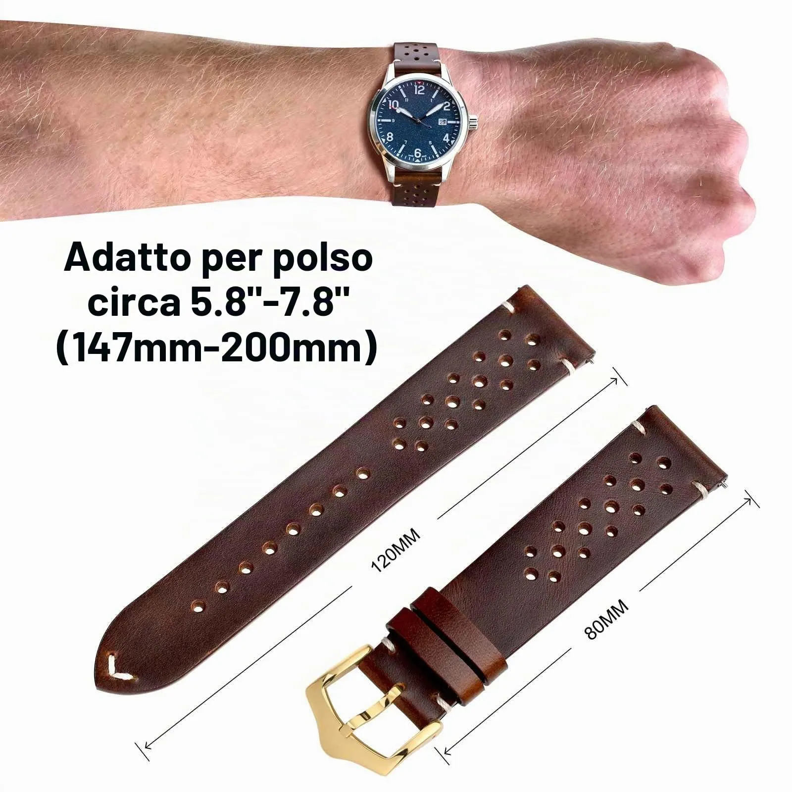 ANNEFIT Cinturini per Orologi in pelle Vintage con Fibbia Oro, Cinturino 22mm a Sgancio Rapido per Uomo e Donna (Marrone) - immagine 3
