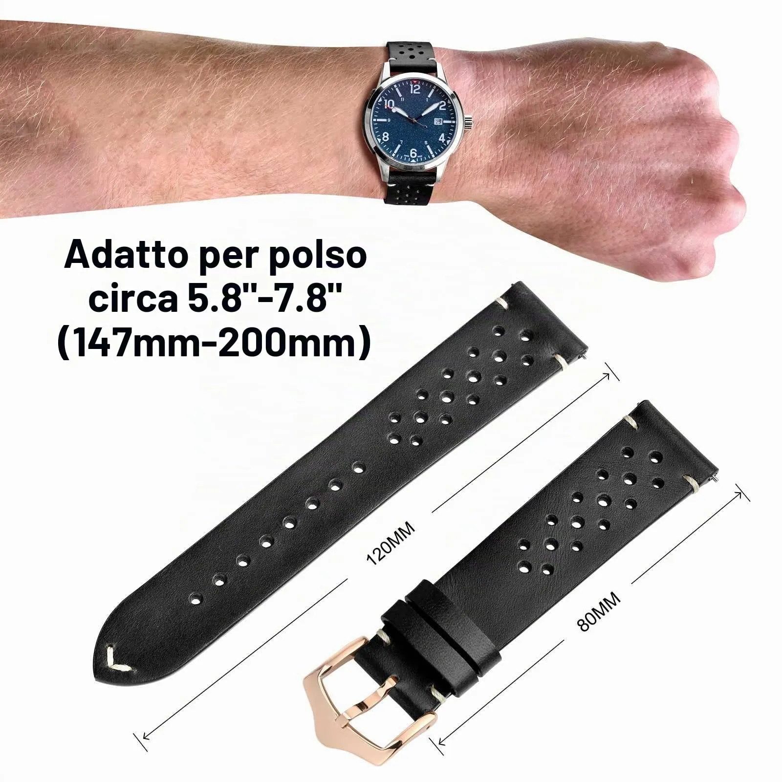 ANNEFIT Cinturini per Orologi in pelle Vintage con Fibbia Oro Rosa, Cinturino 18mm a Sgancio Rapido per Uomo e Donna (Nero) - immagine 3