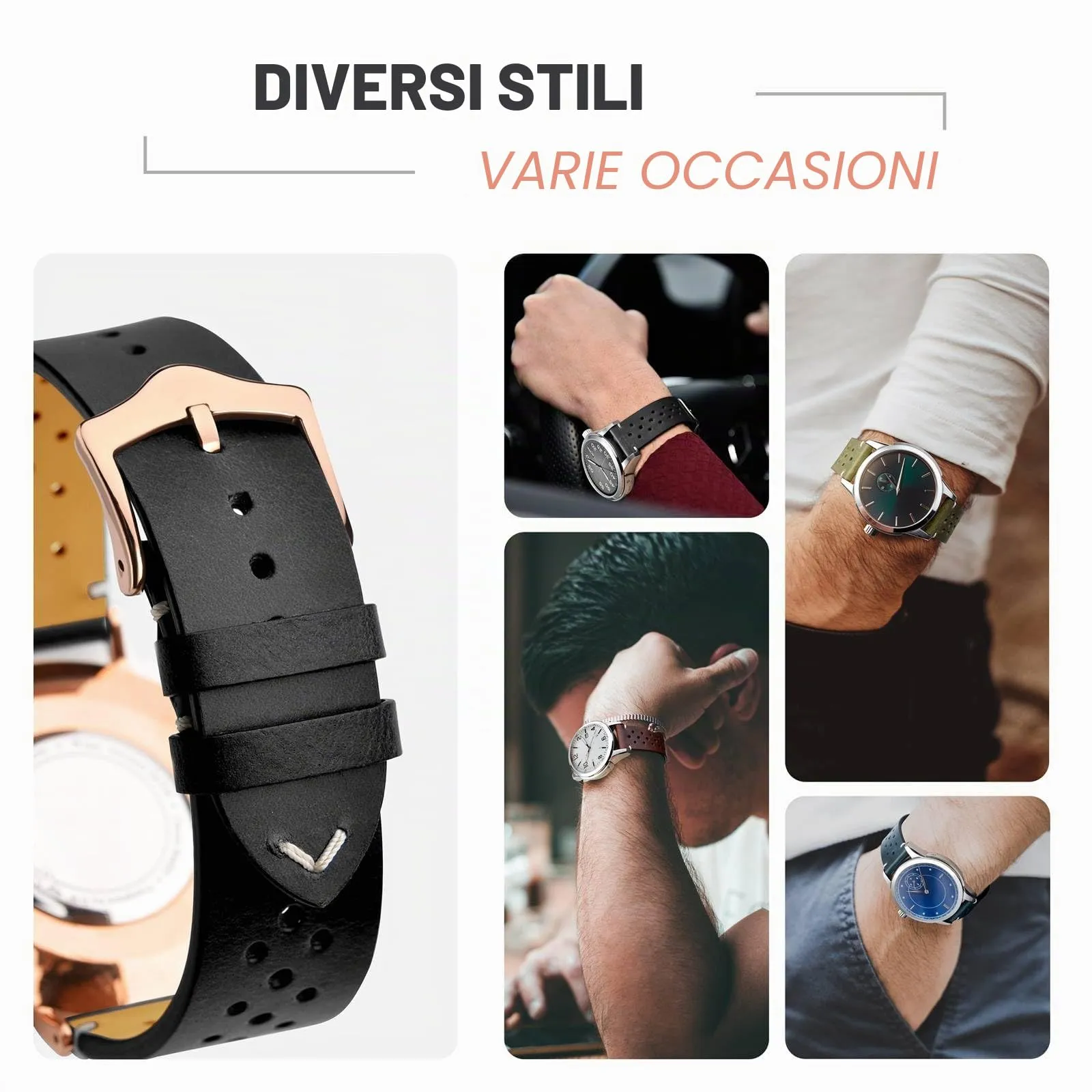 ANNEFIT Cinturini per Orologi in pelle Vintage con Fibbia Oro Rosa, Cinturino 18mm a Sgancio Rapido per Uomo e Donna (Nero) - immagine 7