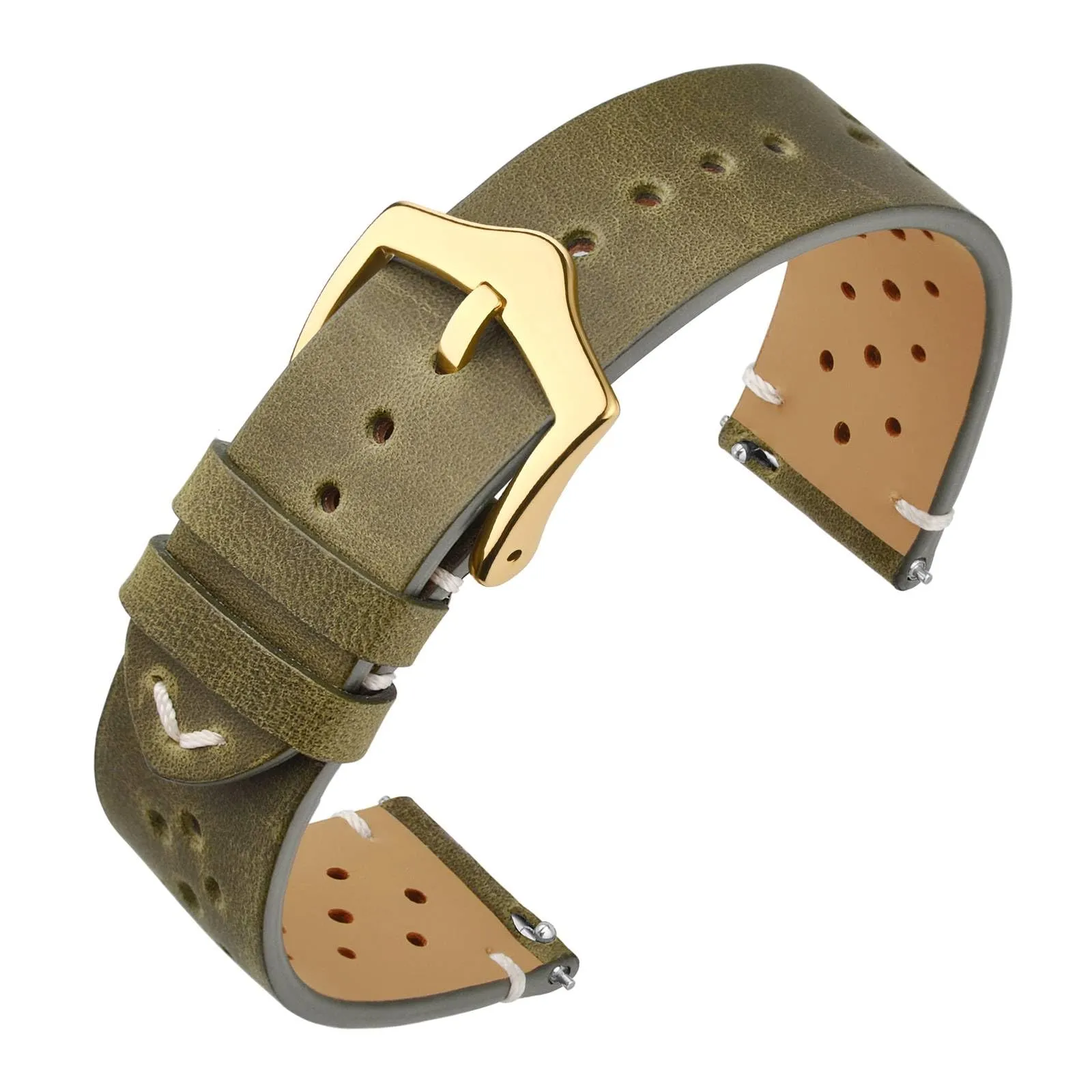 ANNEFIT Cinturini per Orologi in pelle Vintage con Fibbia Oro, Cinturino 19mm a Sgancio Rapido per Uomo e Donna (Verde) - immagine 1