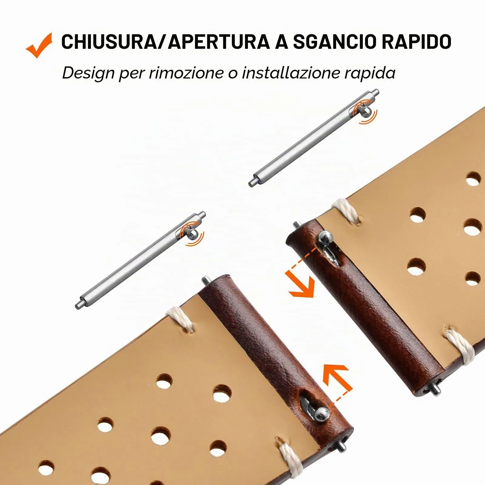 ANNEFIT Cinturini per Orologi in pelle Vintage con Fibbia Oro Rosa, Cinturino 20mm a Sgancio Rapido per Uomo e Donna (Marrone) - immagine 5