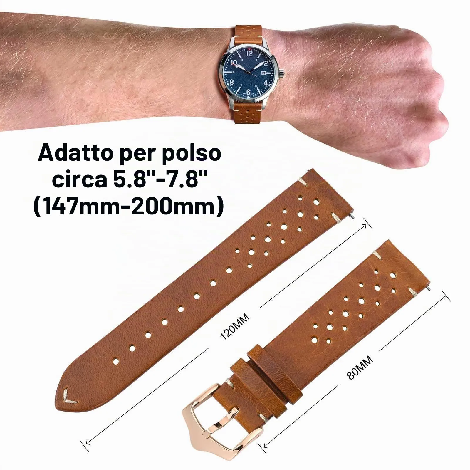ANNEFIT Cinturini per Orologi in pelle Vintage con Fibbia Oro Rosa, Cinturino 20mm a Sgancio Rapido per Uomo e Donna (Marrone Chiaro) - immagine 3