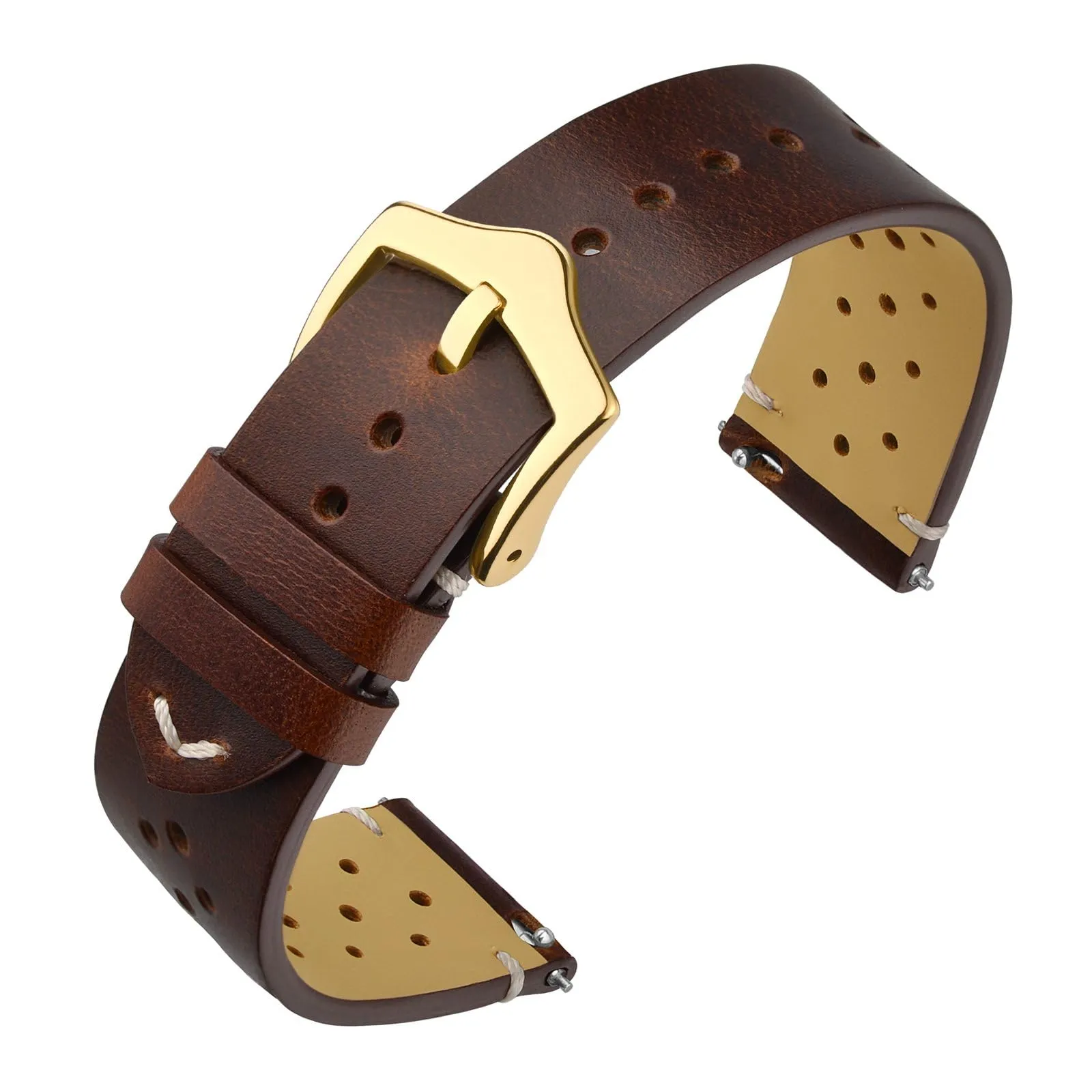 ANNEFIT Cinturini per Orologi in pelle Vintage con Fibbia Oro, Cinturino 18mm a Sgancio Rapido per Uomo e Donna (Marrone) - immagine 1