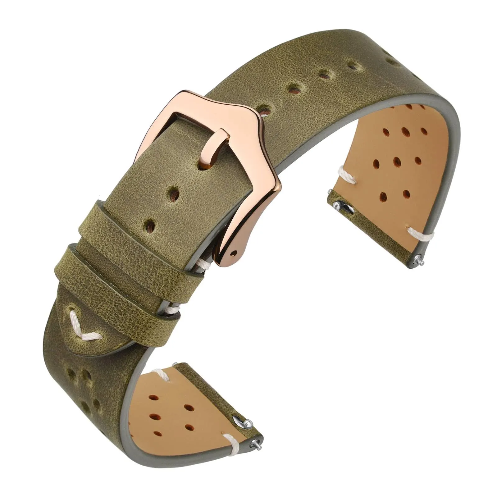 ANNEFIT Cinturini per Orologi in pelle Vintage con Fibbia Oro Rosa, Cinturino 18mm a Sgancio Rapido per Uomo e Donna (Verde) - immagine 1