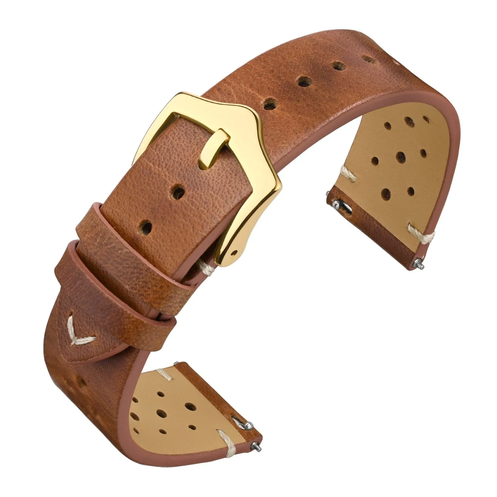 ANNEFIT Cinturini per Orologi in pelle Vintage con Fibbia Oro, Cinturino 19mm a Sgancio Rapido per Uomo e Donna (Marrone Chiaro) - immagine 1