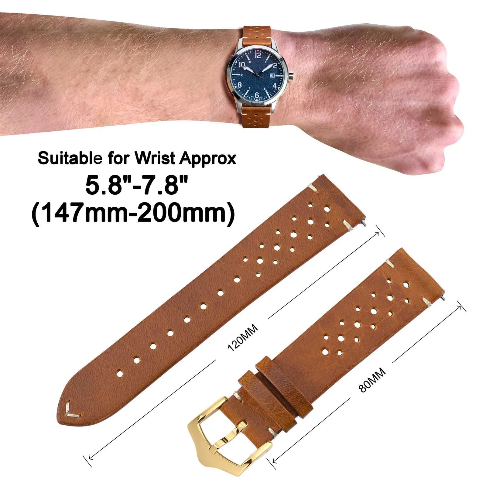 ANNEFIT Cinturini per Orologi in pelle Vintage con Fibbia Oro, Cinturino 19mm a Sgancio Rapido per Uomo e Donna (Marrone Chiaro) - immagine 3