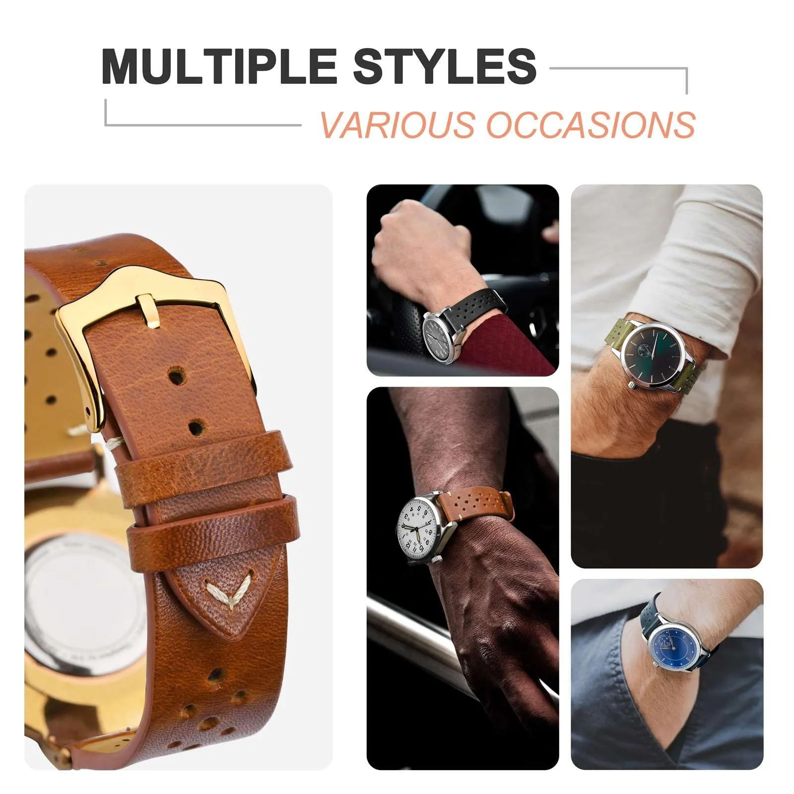 ANNEFIT Cinturini per Orologi in pelle Vintage con Fibbia Oro, Cinturino 19mm a Sgancio Rapido per Uomo e Donna (Marrone Chiaro) - immagine 7