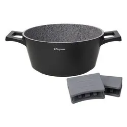 Casseruola Alluminio antiaderente (24cm) AMBIZIOSA Nero e Grigio pietra WL7915CGRTG - immagine 1