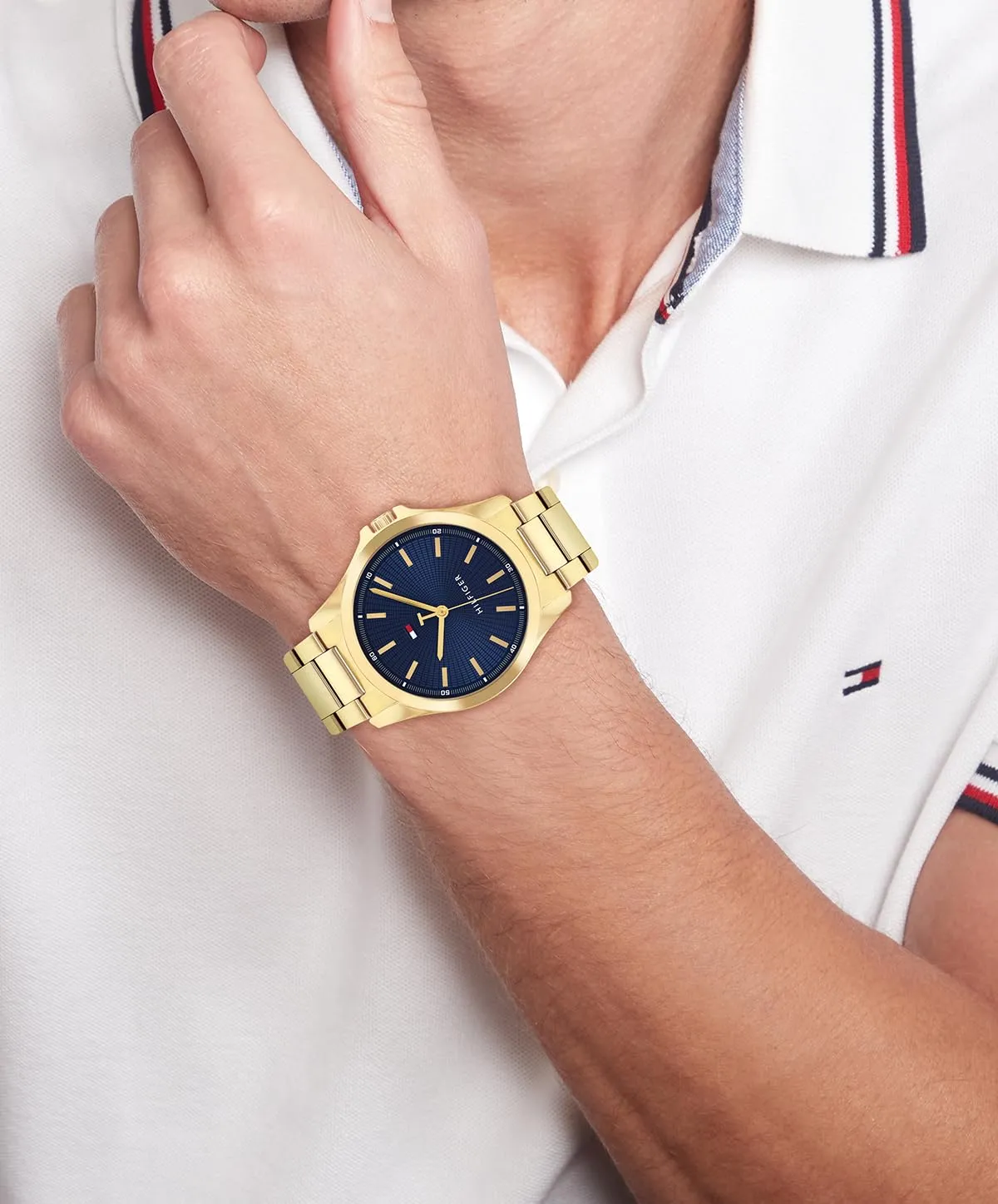 Tommy Hilfiger Orologio con Movimento al Quarzo a Tre Lancette da Uomo con Cinturino in Acciaio Inossidabile di Colore Dorato - 1710679, Gold - immagine 4