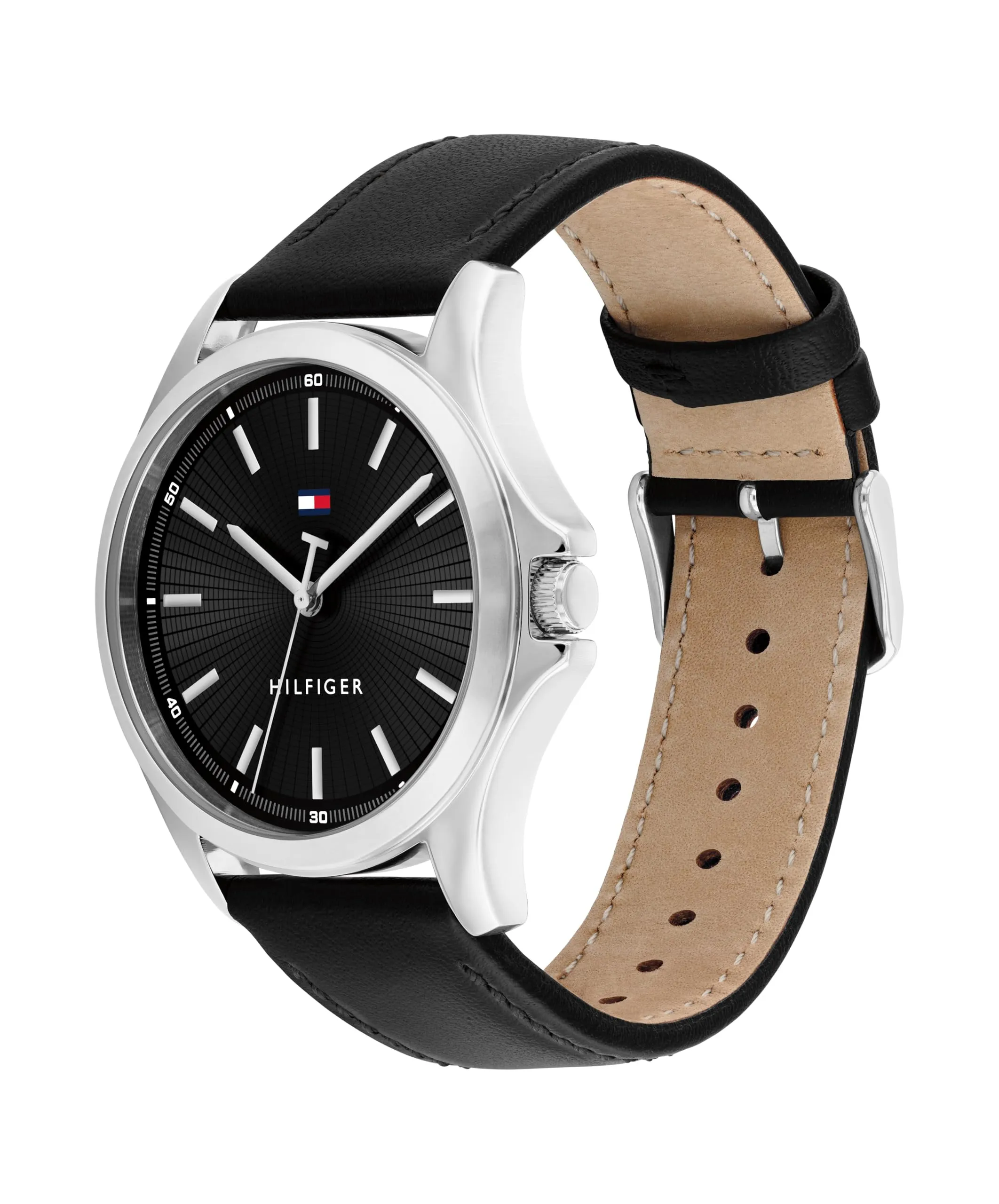 Tommy Hilfiger Orologio con Movimento al Quarzo a Tre Lancette da Uomo con Cinturino in Pelle Nero - 1710668, Black - immagine 2