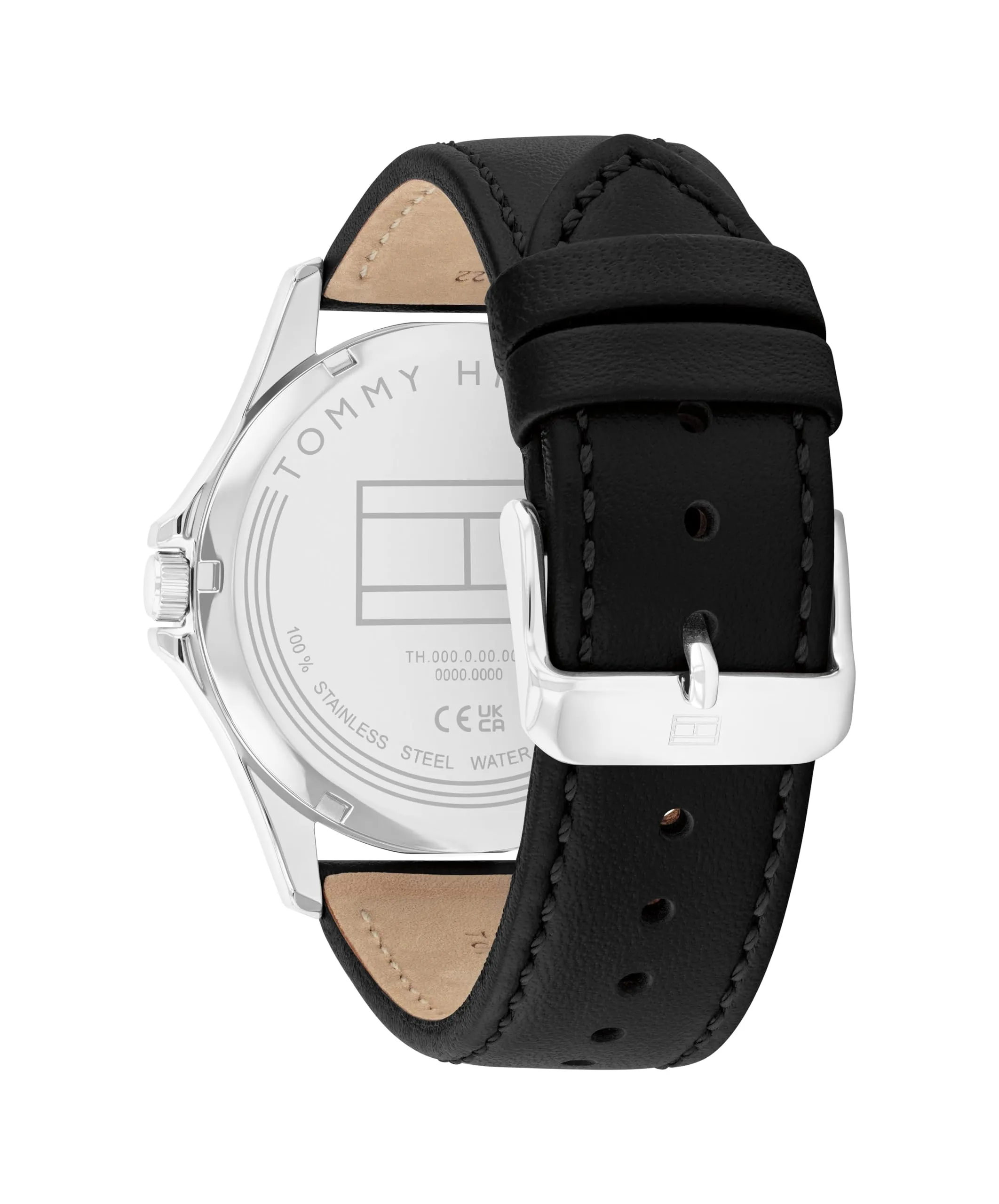 Tommy Hilfiger Orologio con Movimento al Quarzo a Tre Lancette da Uomo con Cinturino in Pelle Nero - 1710668, Black - immagine 3