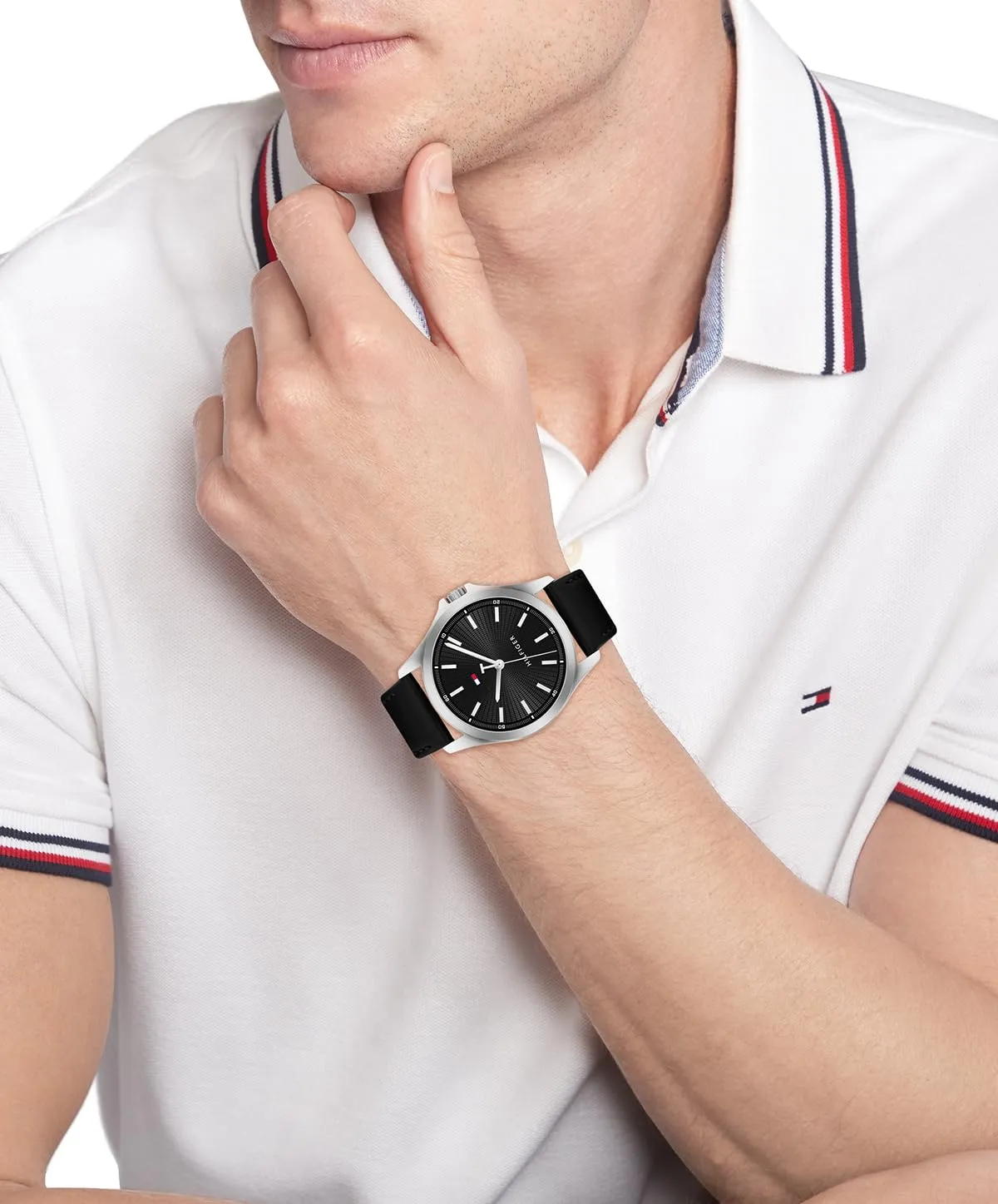 Tommy Hilfiger Orologio con Movimento al Quarzo a Tre Lancette da Uomo con Cinturino in Pelle Nero - 1710668, Black - immagine 4