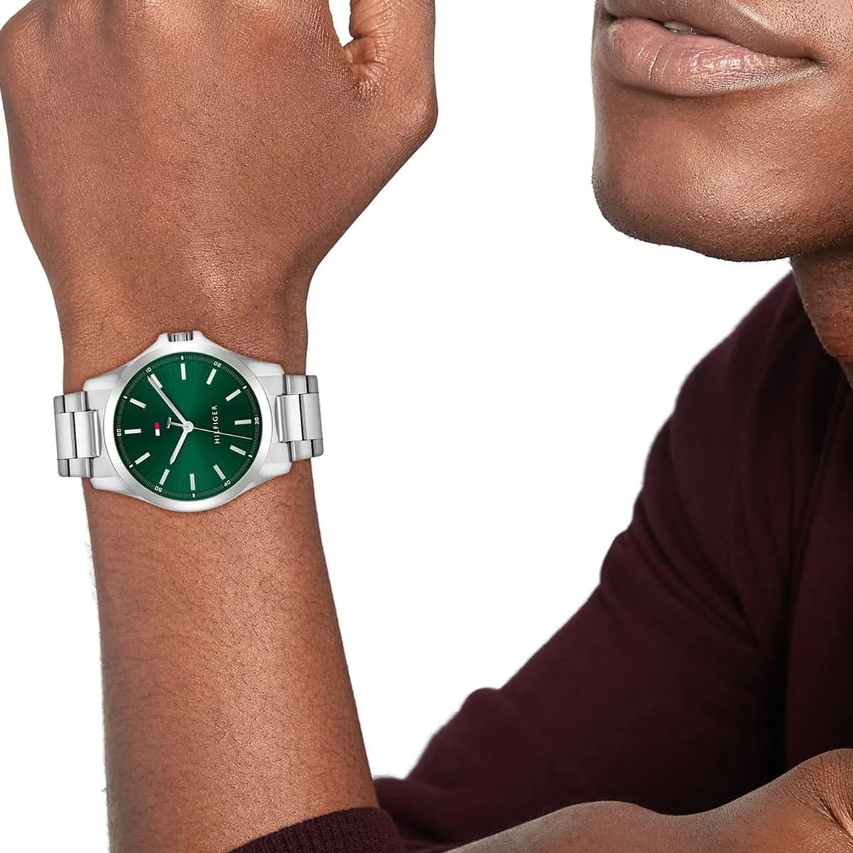 Tommy Hilfiger Orologio con Movimento al Quarzo a Tre Lancette da Uomo - Disponibile con cinturino in acciaio inossidabile o cinturino in pelle, Green - immagine 2
