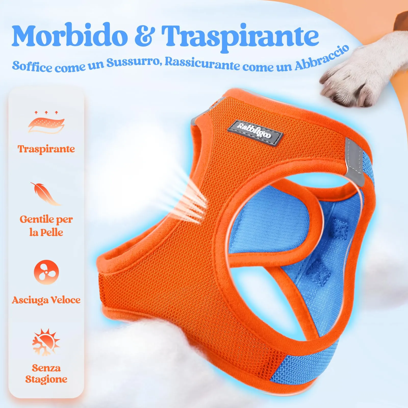 rabbitgoo Pettorina Cane Taglia Piccola con Guinzaglio, Azzuro Arancione L - immagine 4