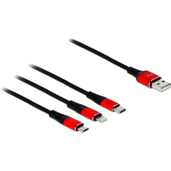 85891 cavo USB 0,3 m USB 2.0 USB A USB C/Micro-USB B/Lightning Nero, Rosso - immagine 1