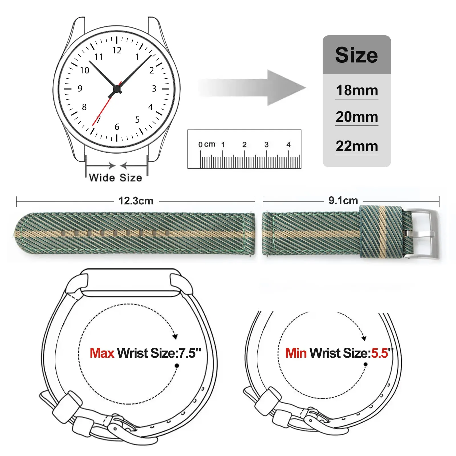 watchdives Cinturino in Nylon per Uomo e Donna 18mm 20mm 22mm, Cinturino Militare a Sgancio Rapido con Fibbia in Acciaio Inossidabile Resistente - immagine 4