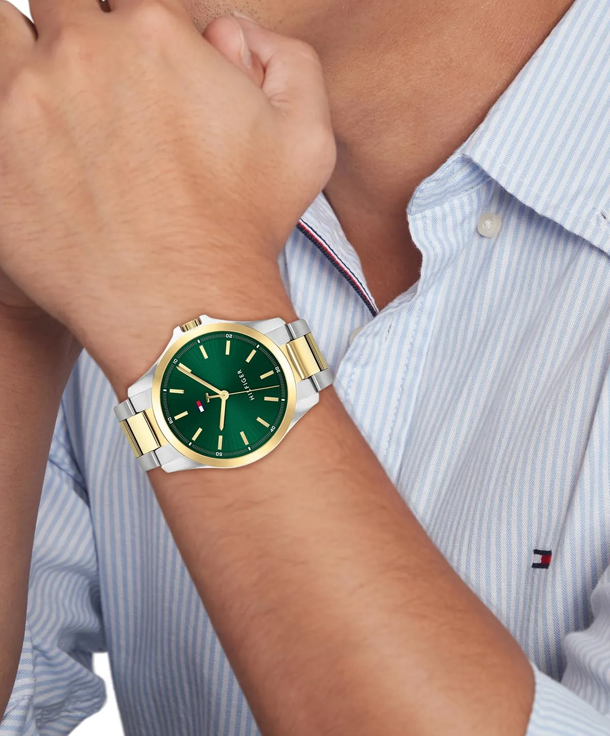 Tommy Hilfiger Orologio con Movimento al Quarzo a Tre Lancetteda Uomo con Cinturino in Acciaio Inossidabile Bicolore - 1792192, Green - immagine 4