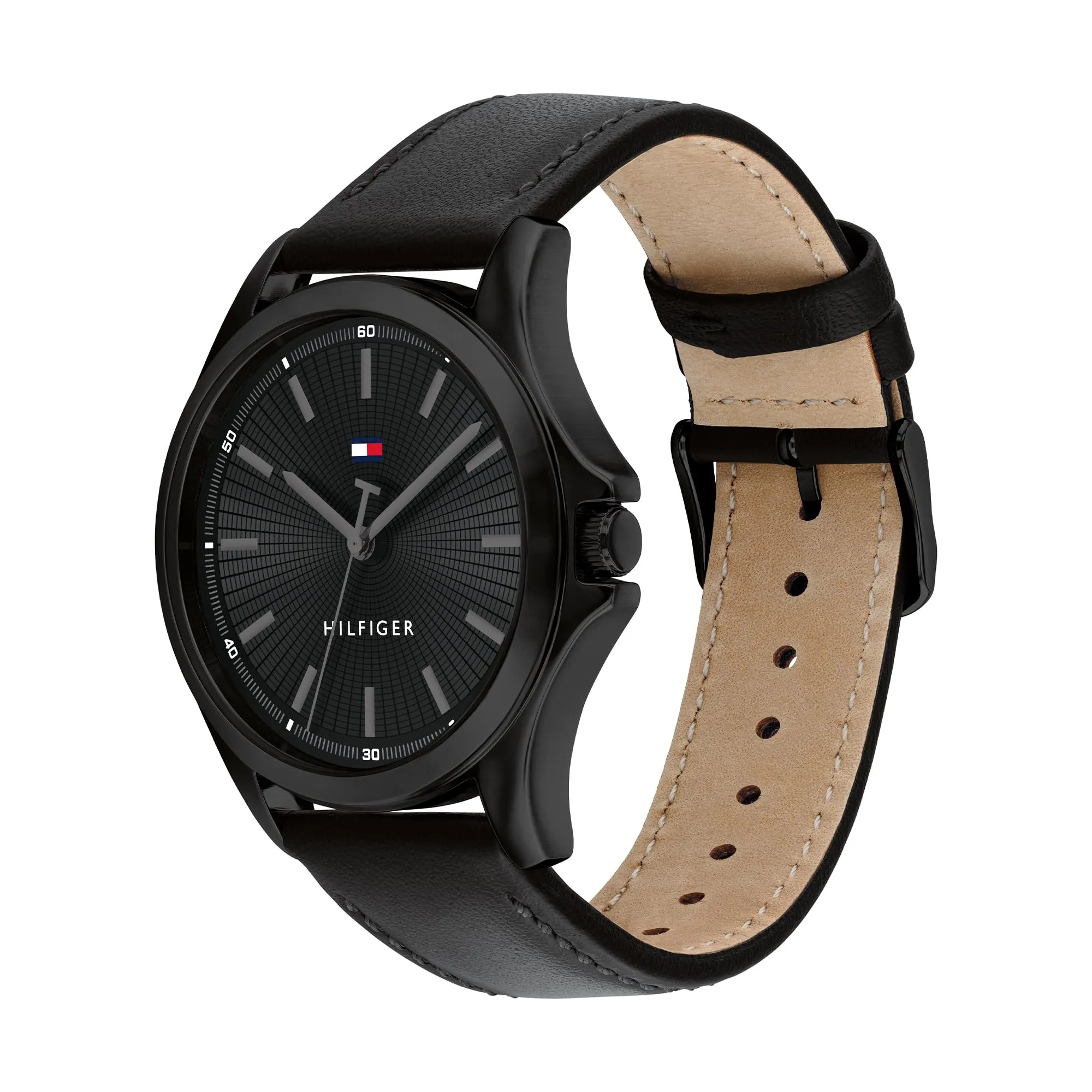 Tommy Hilfiger Orologio con Movimento al Quarzo a Tre Lancetteda Uomo con Cinturino in Pelle Nero - 1792190, Black - immagine 2