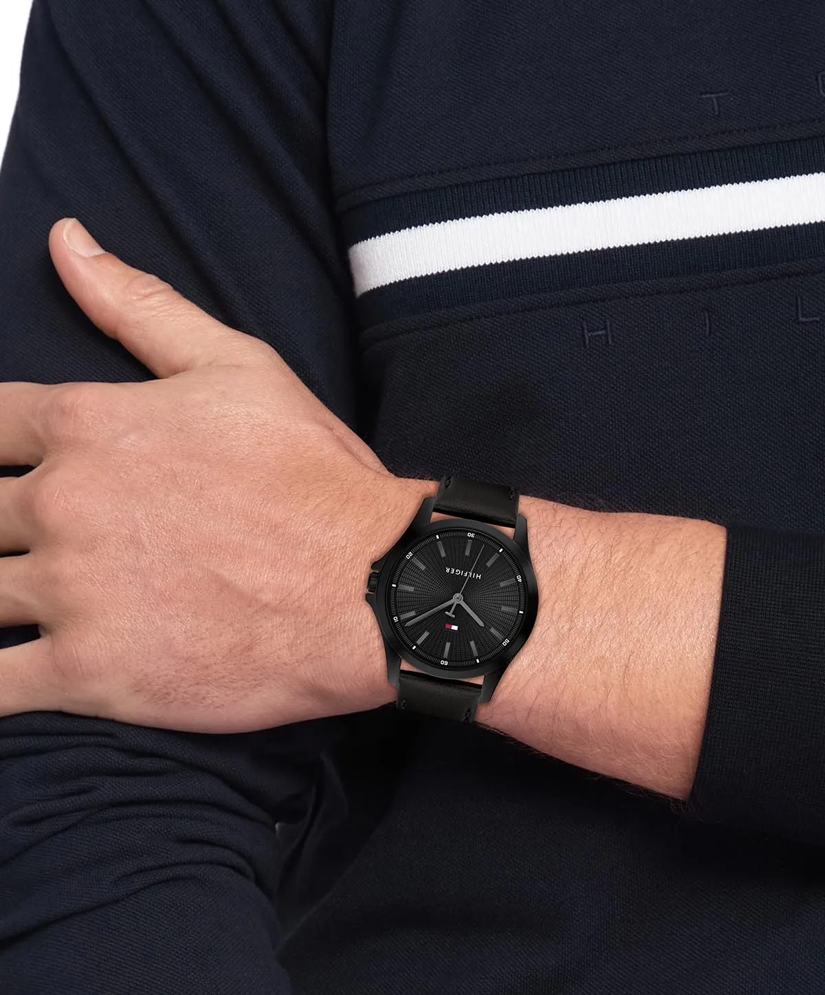 Tommy Hilfiger Orologio con Movimento al Quarzo a Tre Lancetteda Uomo con Cinturino in Pelle Nero - 1792190, Black - immagine 4