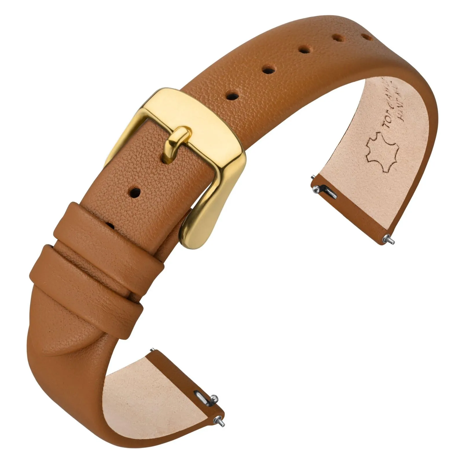 ANNEFIT Cinturini per Orologi per Uomo Donna, Cinturino in Vera Pelle con Sgancio Rapido, Larghezza della Banda 18mm con Fibbia Oro (Marrone) - immagine 1