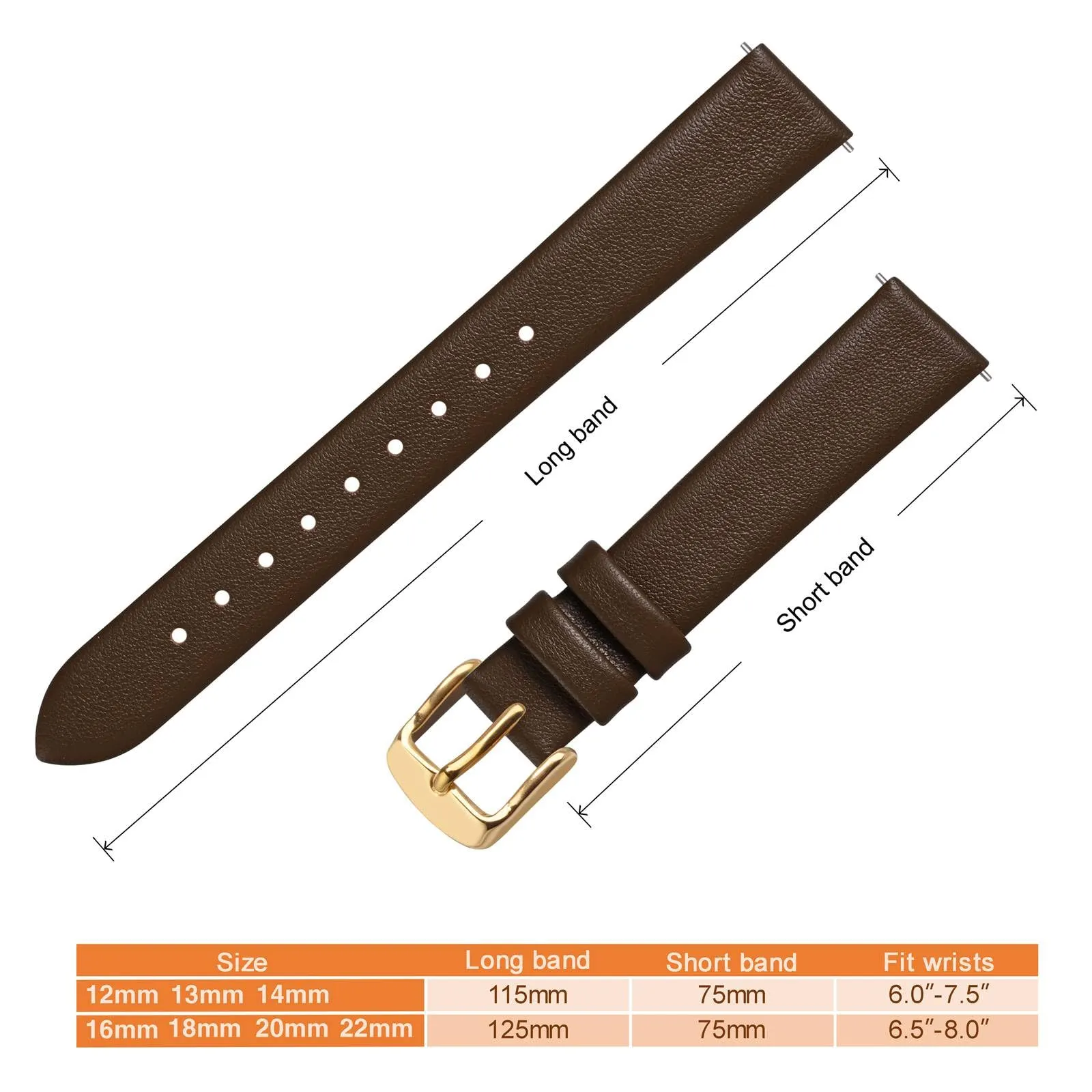ANNEFIT Cinturini per Orologi per Uomo Donna, Cinturino in Vera Pelle con Sgancio Rapido, Larghezza della Banda 14mm con Fibbia Oro (Marrone Scuro) - immagine 4