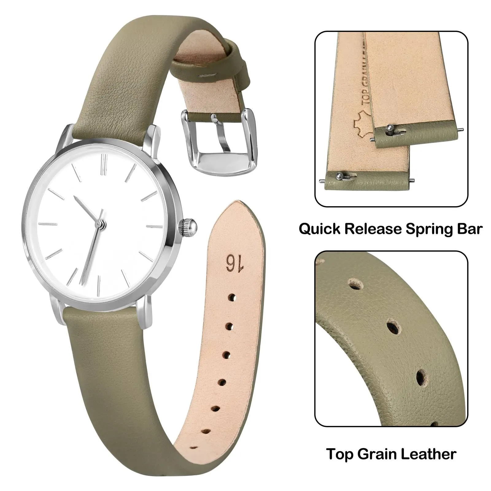 ANNEFIT Cinturini per Orologi per Uomo Donna, Cinturino in Vera Pelle con Sgancio Rapido, Larghezza della Banda 12mm (Cachi) - immagine 3