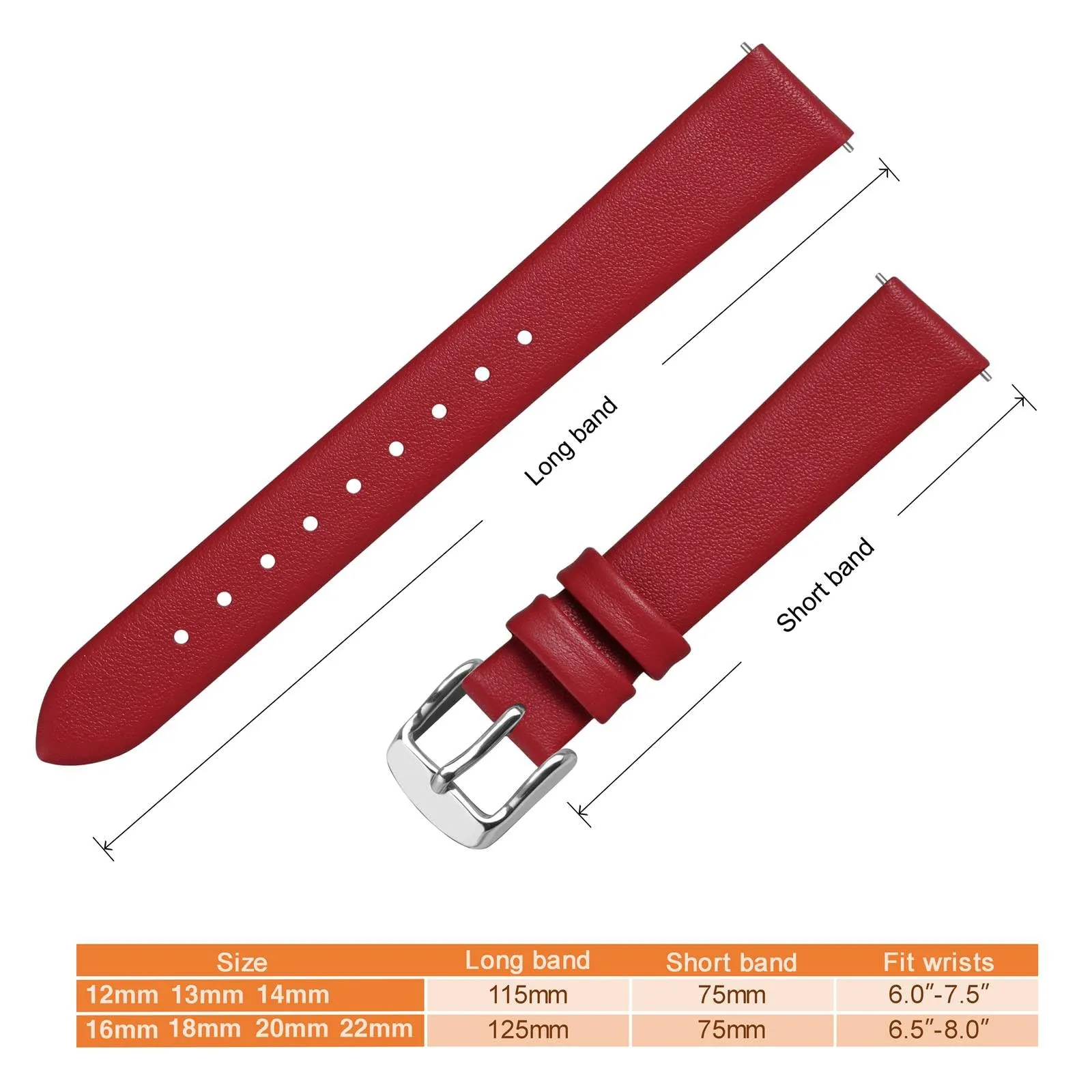 ANNEFIT Cinturini per Orologi per Uomo Donna, Cinturino in Vera Pelle con Sgancio Rapido, Larghezza della Banda 18mm (Rosso) - immagine 4