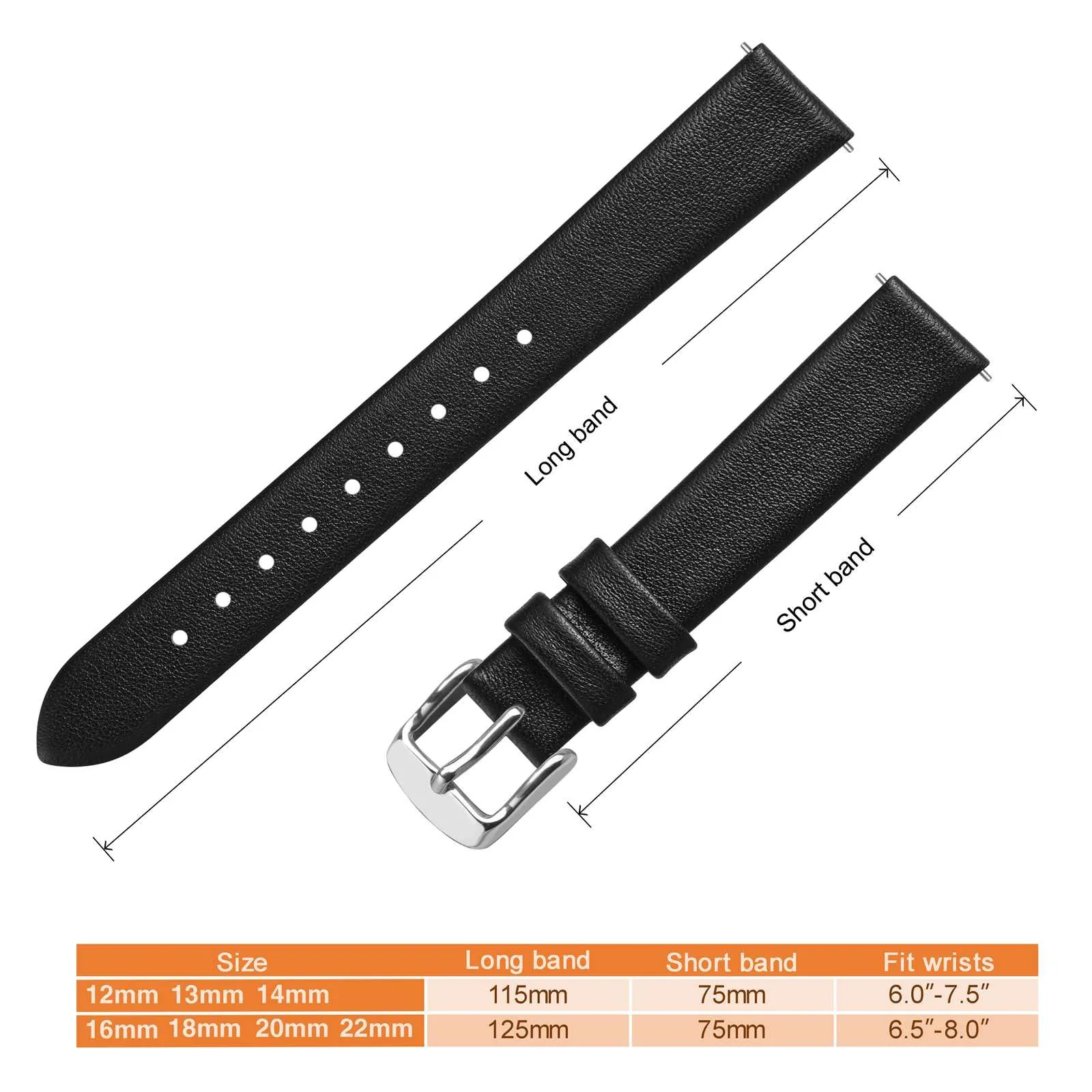 ANNEFIT Cinturini per Orologi per Uomo Donna, Cinturino in Vera Pelle con Sgancio Rapido, Larghezza della Banda 16mm (Nero) - immagine 4