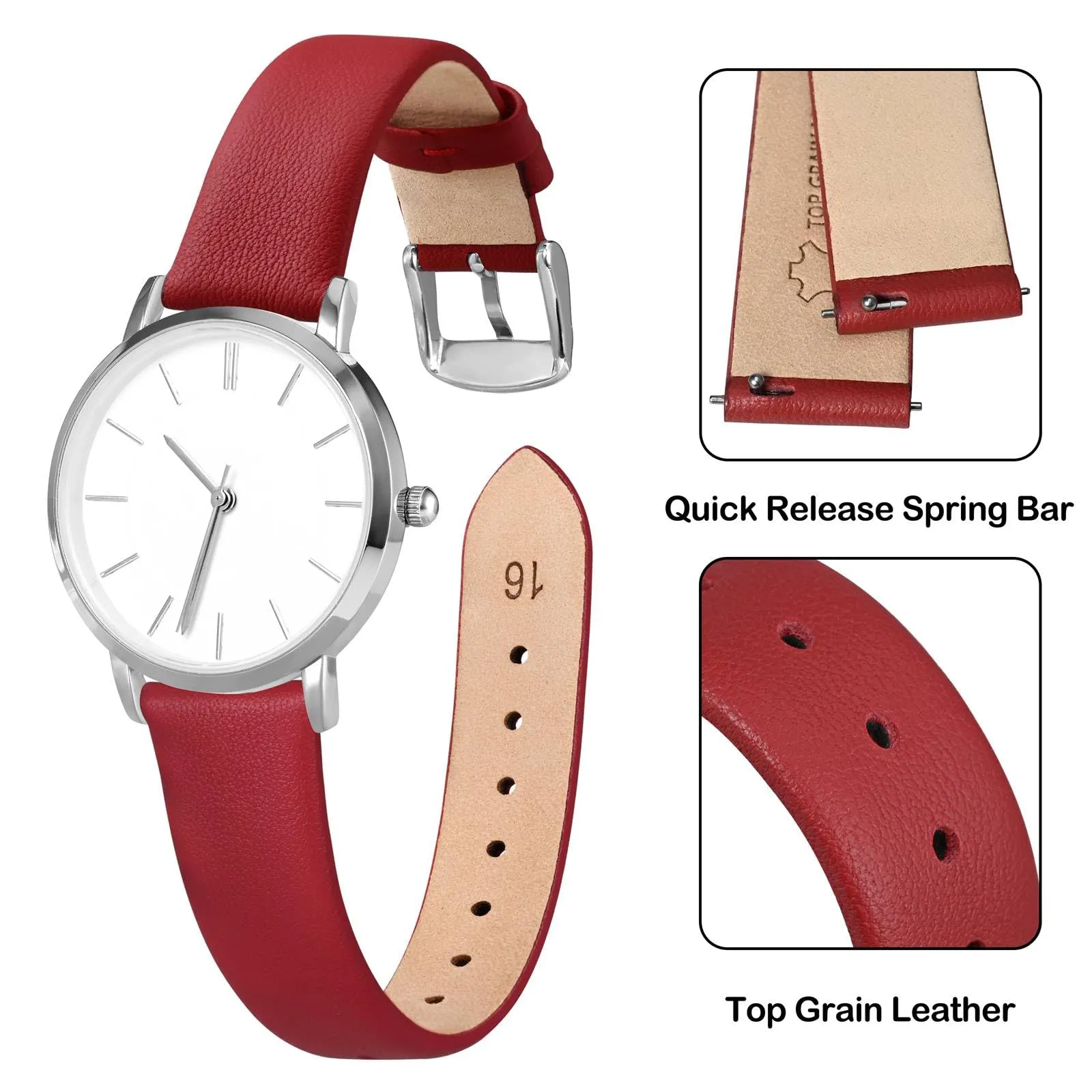 ANNEFIT Cinturini per Orologi per Uomo Donna, Cinturino in Vera Pelle con Sgancio Rapido, Larghezza della Banda 12mm (Rosso) - immagine 3