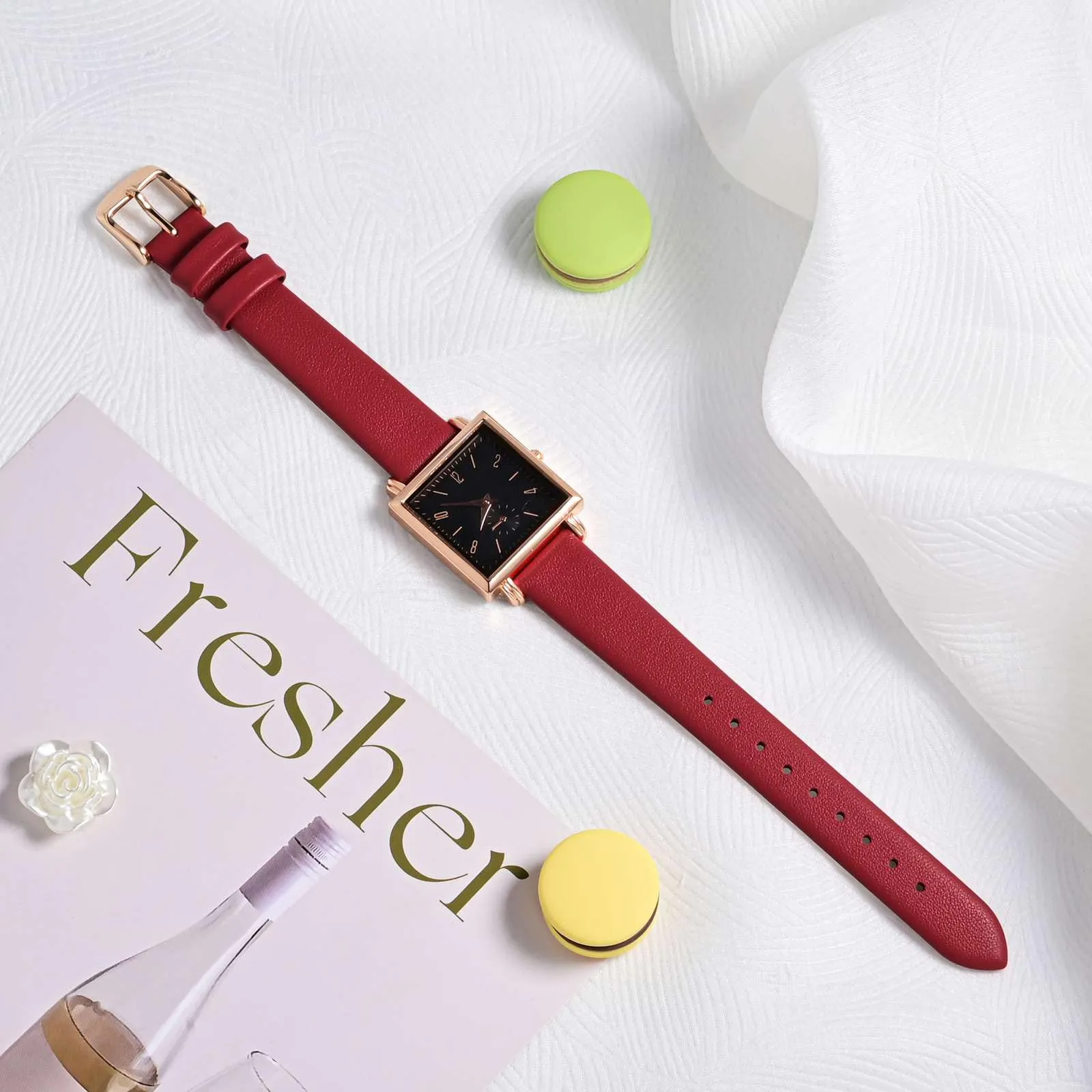 ANNEFIT Cinturini per Orologi per Uomo Donna, Cinturino in Vera Pelle con Sgancio Rapido, Larghezza della Banda 18mm con Fibbia Oro Rosa (Rosso) - immagine 2
