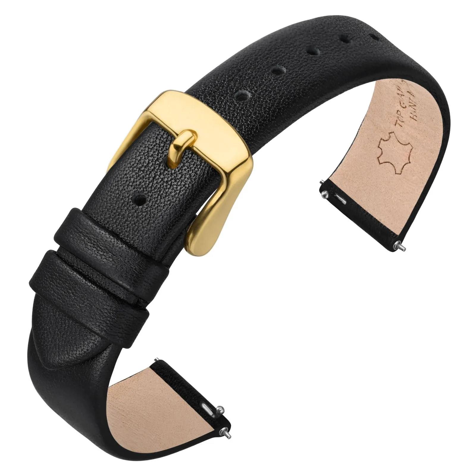 ANNEFIT Cinturini per Orologi per Uomo Donna, Cinturino in Vera Pelle con Sgancio Rapido, Larghezza della Banda 20mm con Fibbia Oro (Nero) - immagine 1