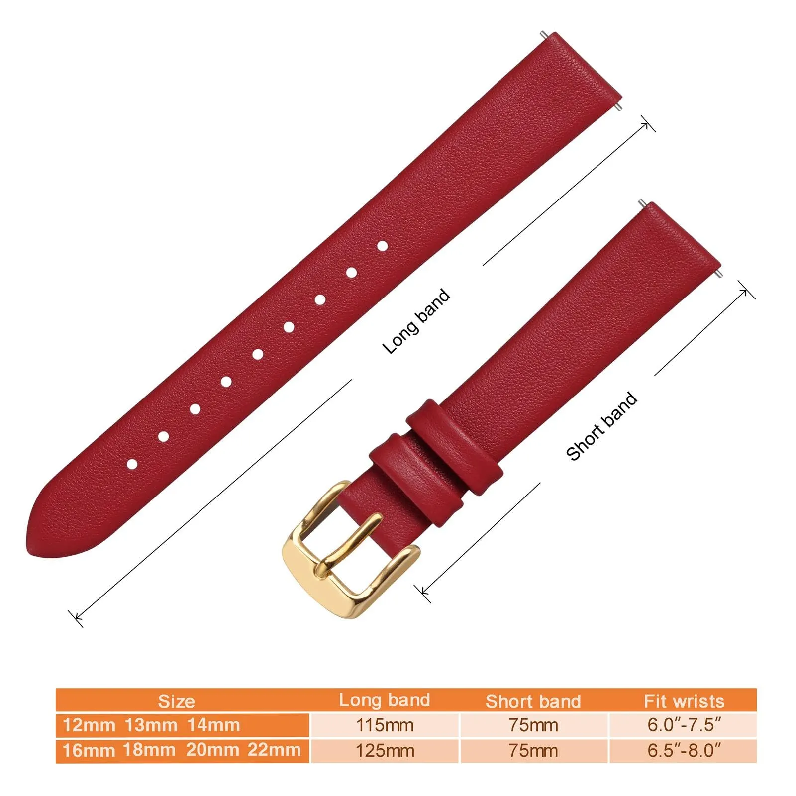 ANNEFIT Cinturini per Orologi per Uomo Donna, Cinturino in Vera Pelle con Sgancio Rapido, Larghezza della Banda 20mm con Fibbia Oro (Rosso) - immagine 4