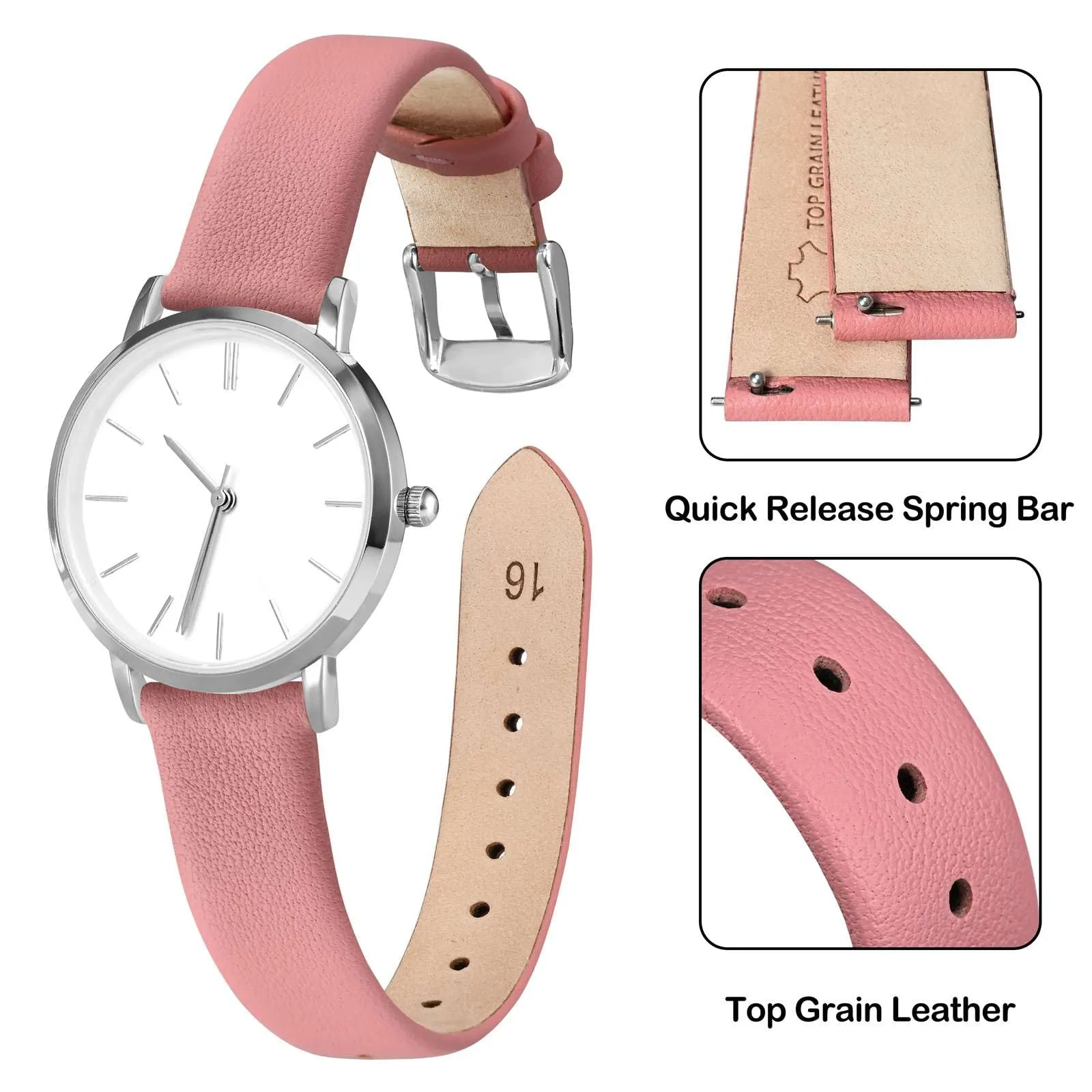 ANNEFIT Cinturini per Orologi per Uomo Donna, Cinturino in Vera Pelle con Sgancio Rapido, Larghezza della Banda 20mm (Rosa) - immagine 3