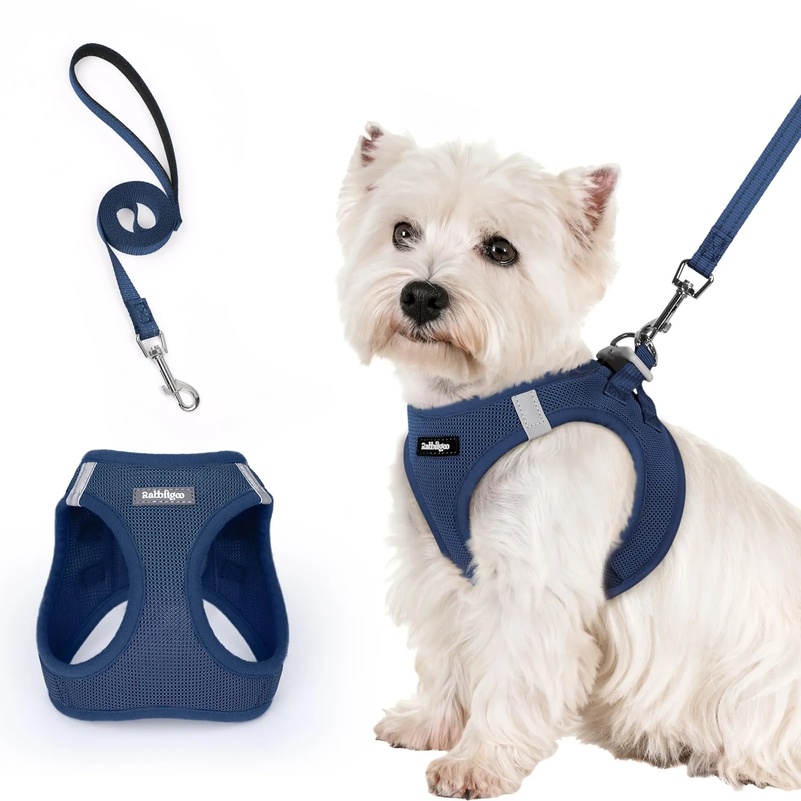 rabbitgoo Pettorina Cane Taglia Piccola con Guinzaglio, Blu Scuro S - immagine 1