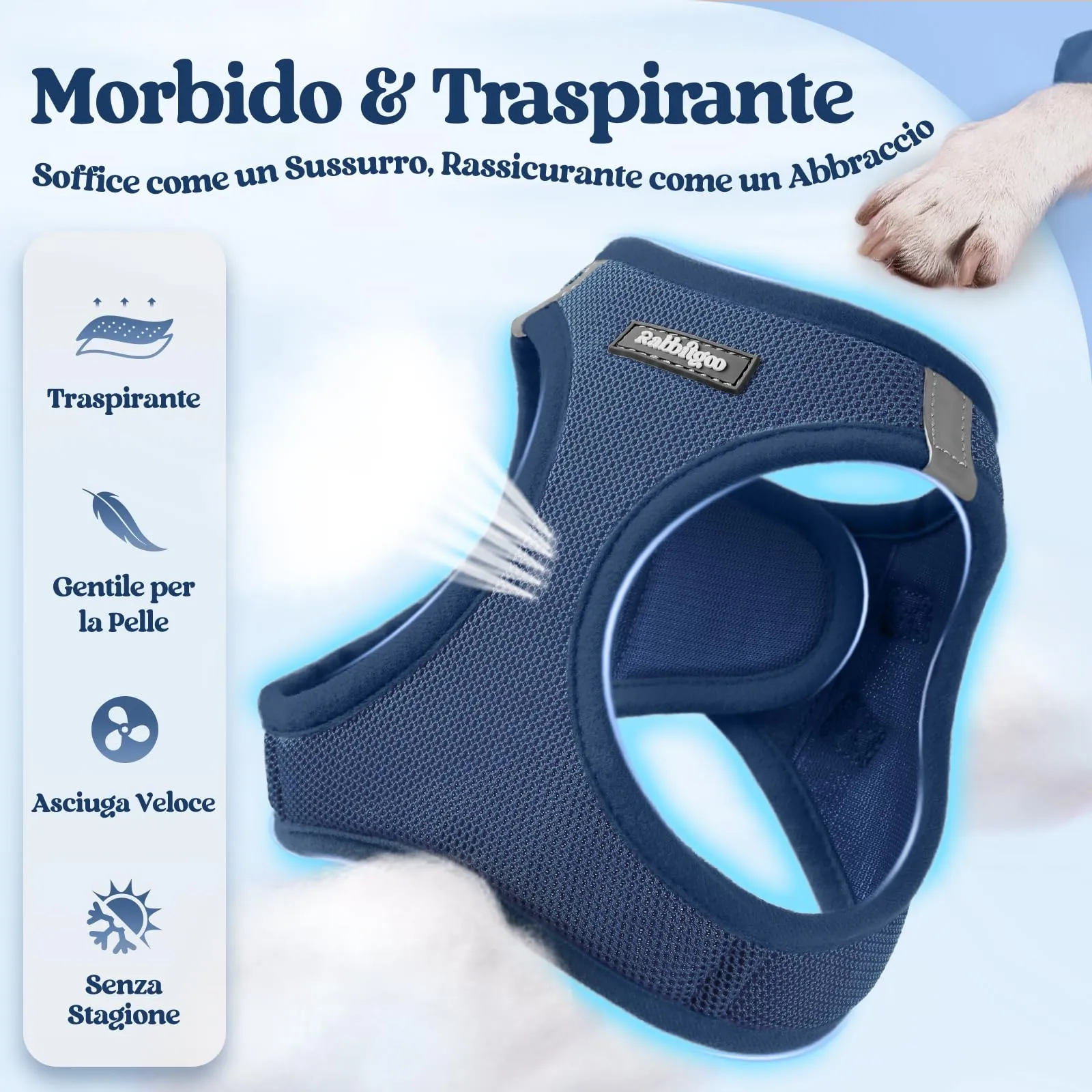 rabbitgoo Pettorina Cane Taglia Piccola con Guinzaglio, Blu Scuro S - immagine 4