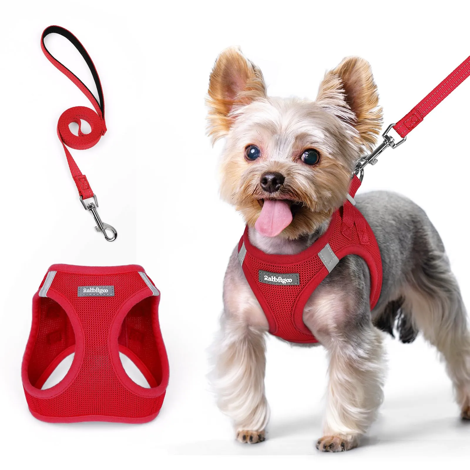rabbitgoo Pettorina Cane Taglia Piccola con Guinzaglio, Rosso XS - immagine 1