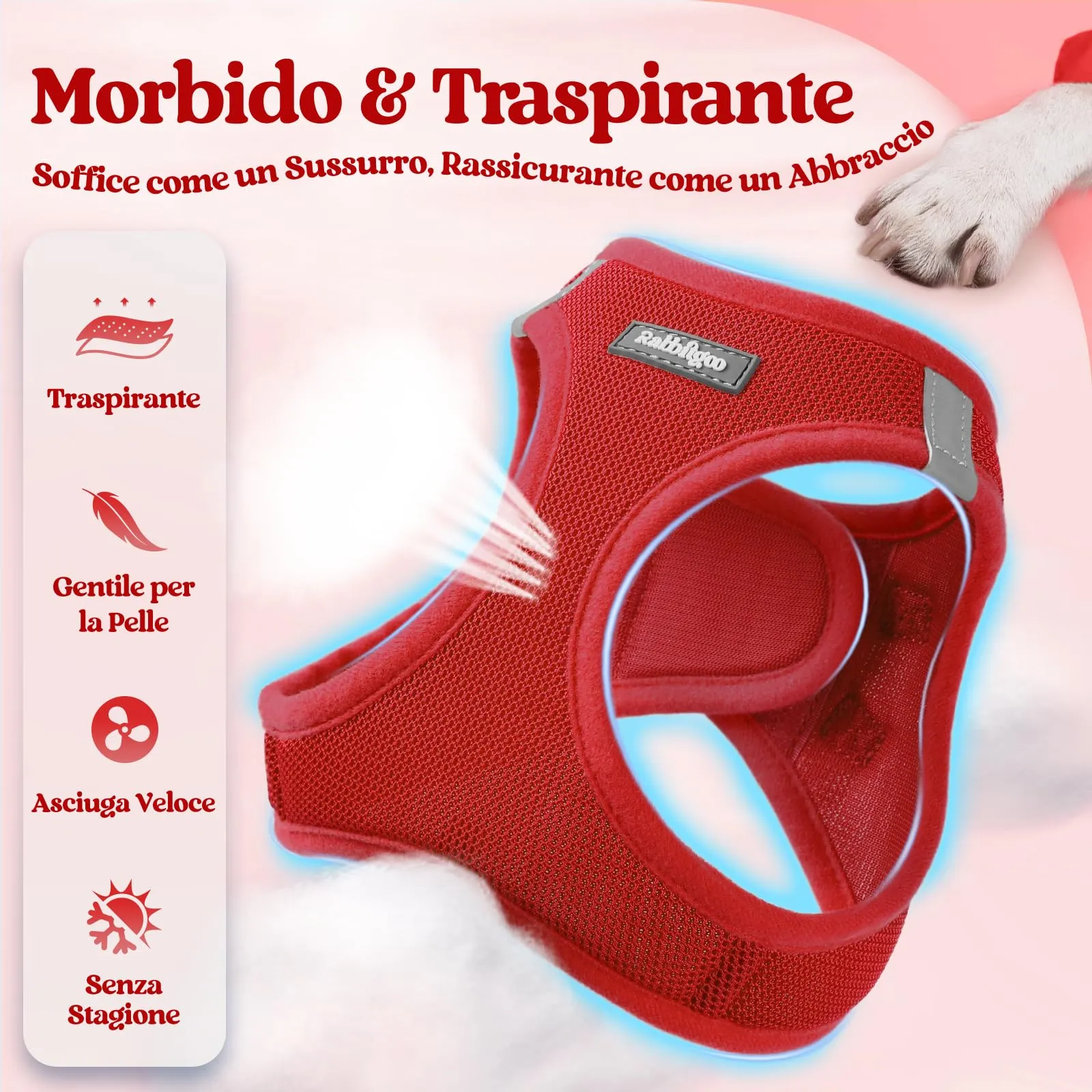 rabbitgoo Pettorina Cane Taglia Piccola con Guinzaglio, Rosso XS - immagine 4