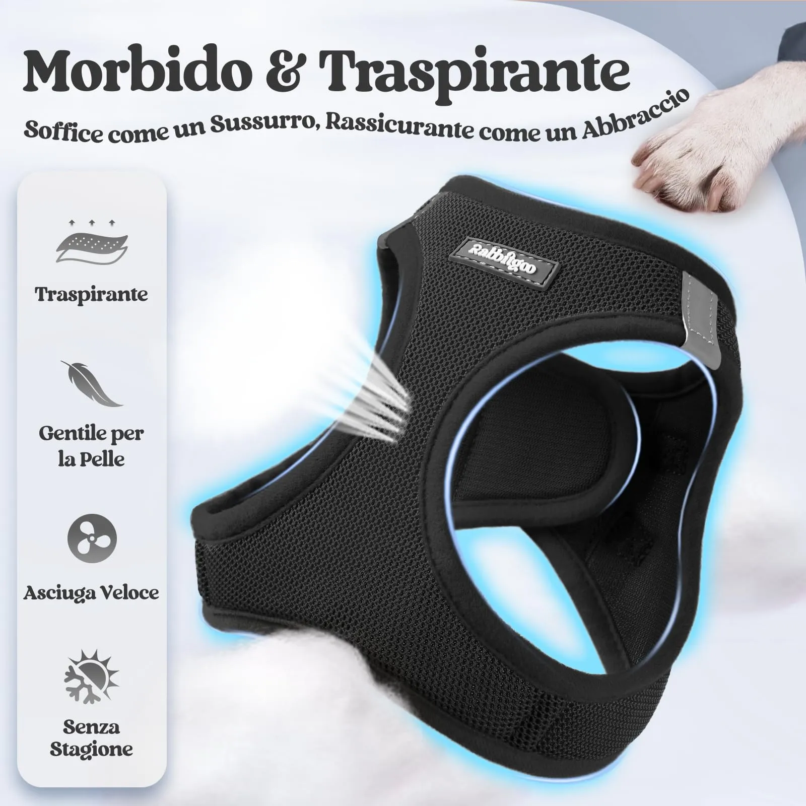rabbitgoo Pettorina Cane Taglia Piccola con Guinzaglio, Nero M - immagine 4