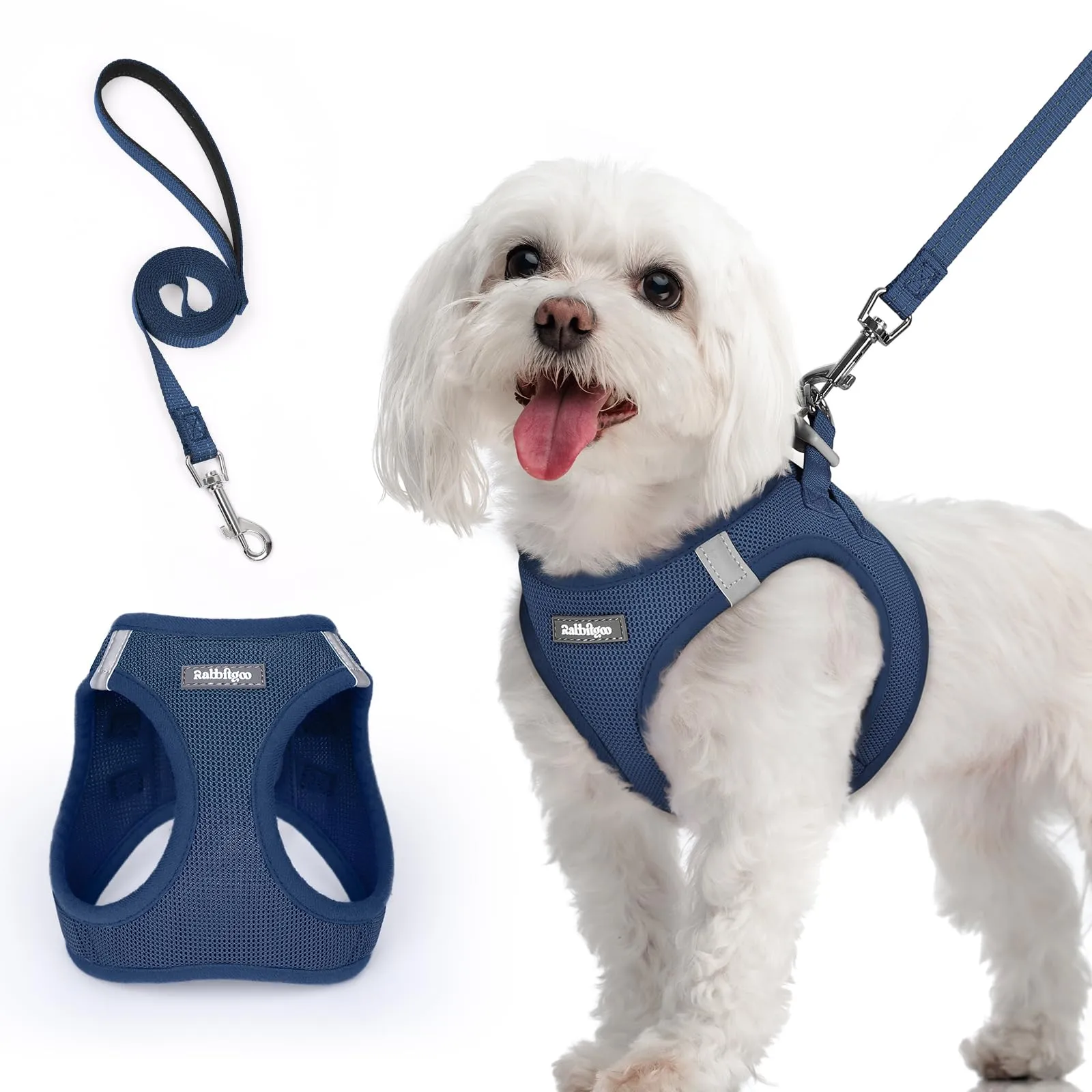 rabbitgoo Pettorina Cane Taglia Piccola con Guinzaglio, Blu Scuro M - immagine 1